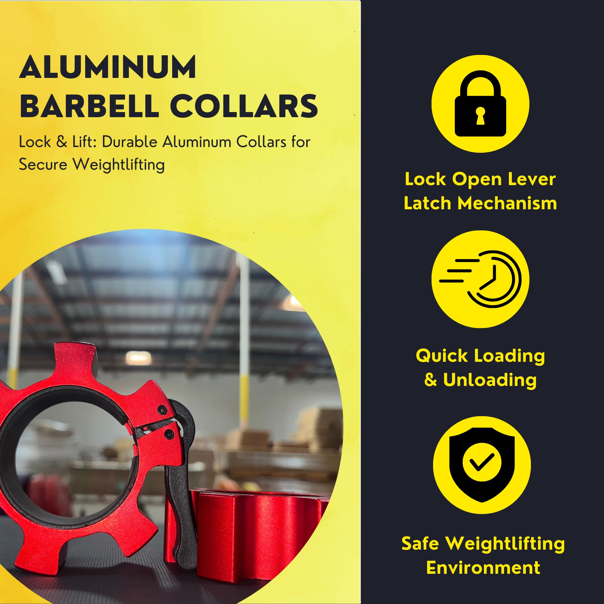 HulkFit 2-Inch Olympic Aluminum Barbell Clamp Collars - Secure Weight Plates for Strength Training, Weightlifting, Bench Press, Squats & Deadlifts - Heavy Duty Gym Equipment for Home & Commercial Use - Multicolor