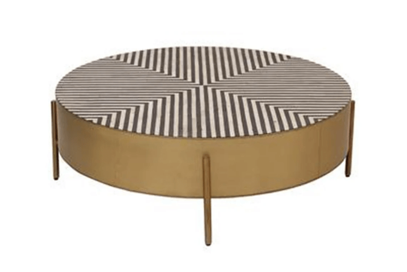 Handmade Bone Inlay Round Coffee Table - Vintage Boho Style Center Table for Living Room | Perfect for Boho Chic, Farmhouse & Eclectic Home Decor