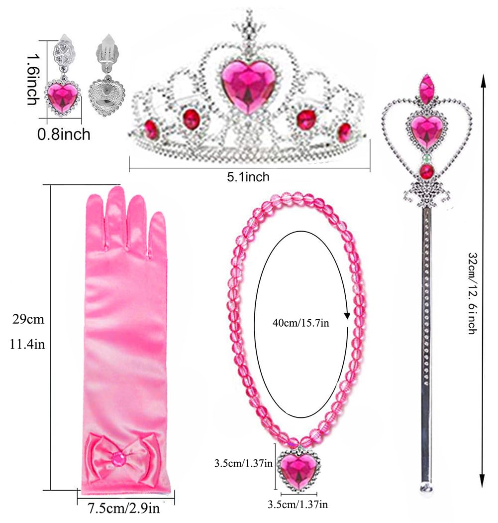**Princess Aurora Costume Set for Girls - Gloves, Tiara, Necklace, Wand, Earrings, Bracelet & Ring - Halloween & Christmas Dress Up, Cosplay, Birthday Party Gifts**