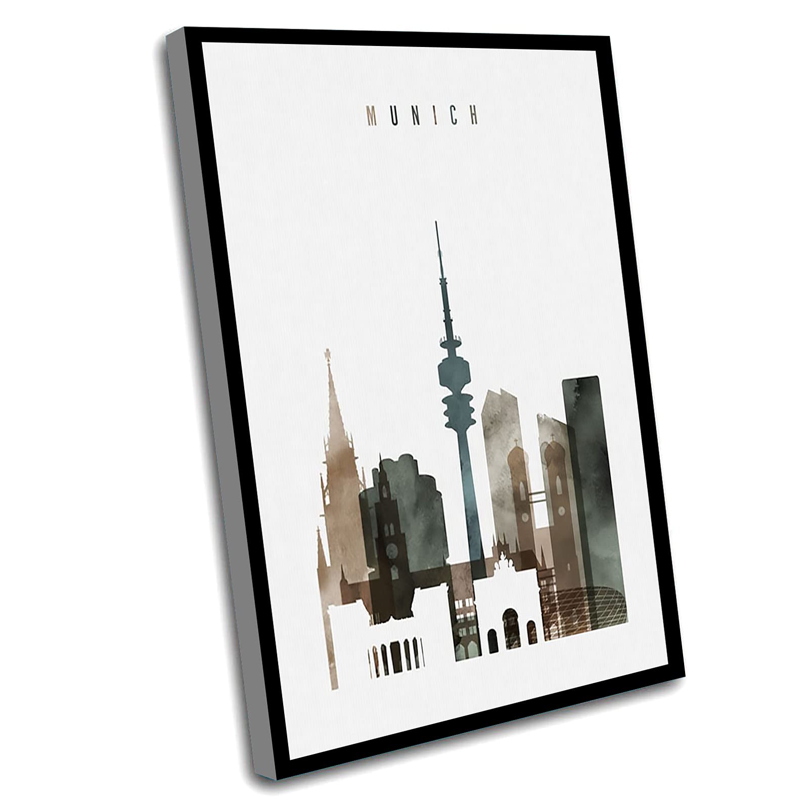 Farmhouse Kitchen & Bedroom Decor - Munich Skyline Watercolor Poster, Germany Travel Art Print, Framed Wall Art 16x24 Inch - Perfect for Home, Office & Living Room Decor