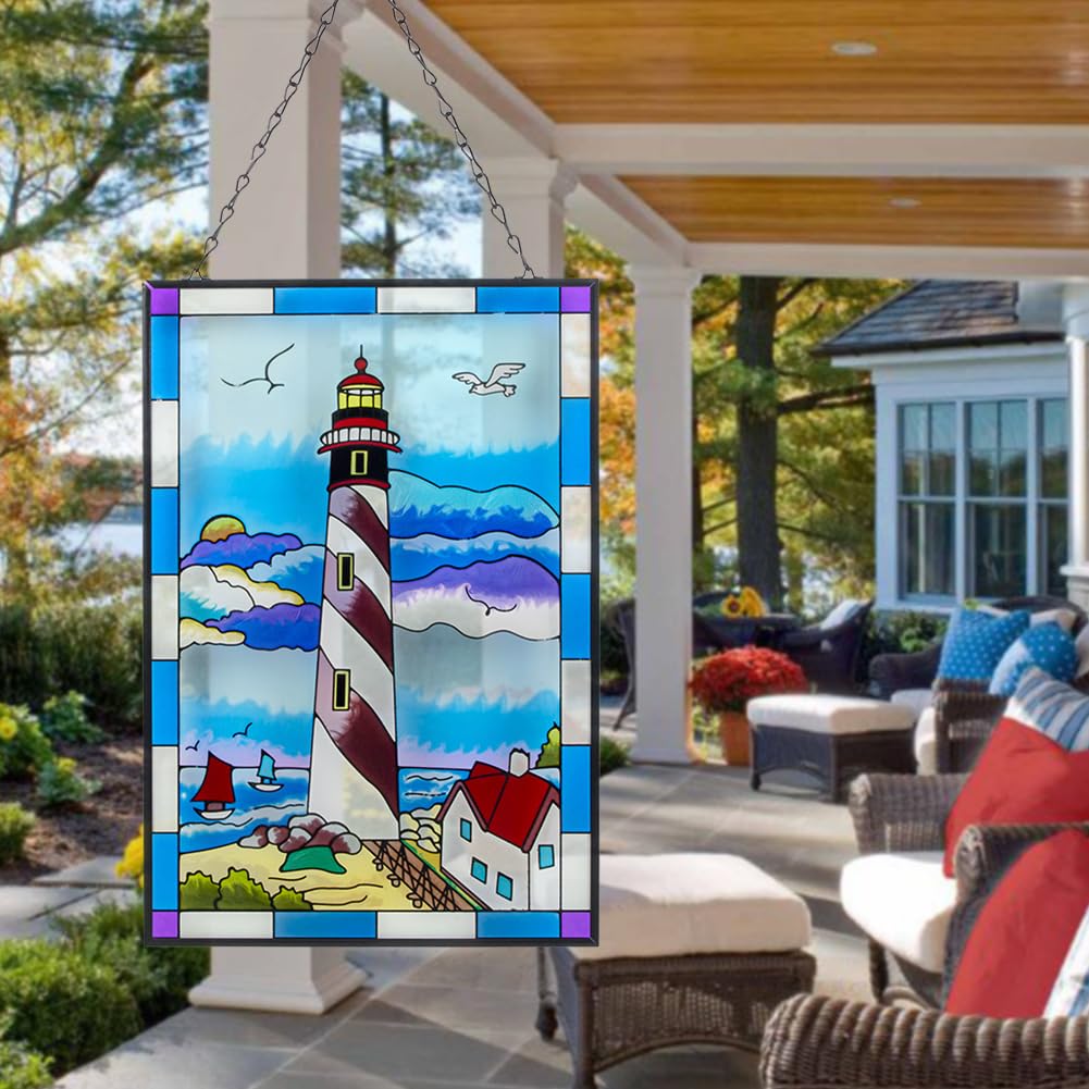 Stained Glass Window Hanging Decor - 15x10 Inch Handmade Suncatcher Panel for Home & Garden - Beautiful Wall Art for Living Room, Bedroom, Church & Office Decor