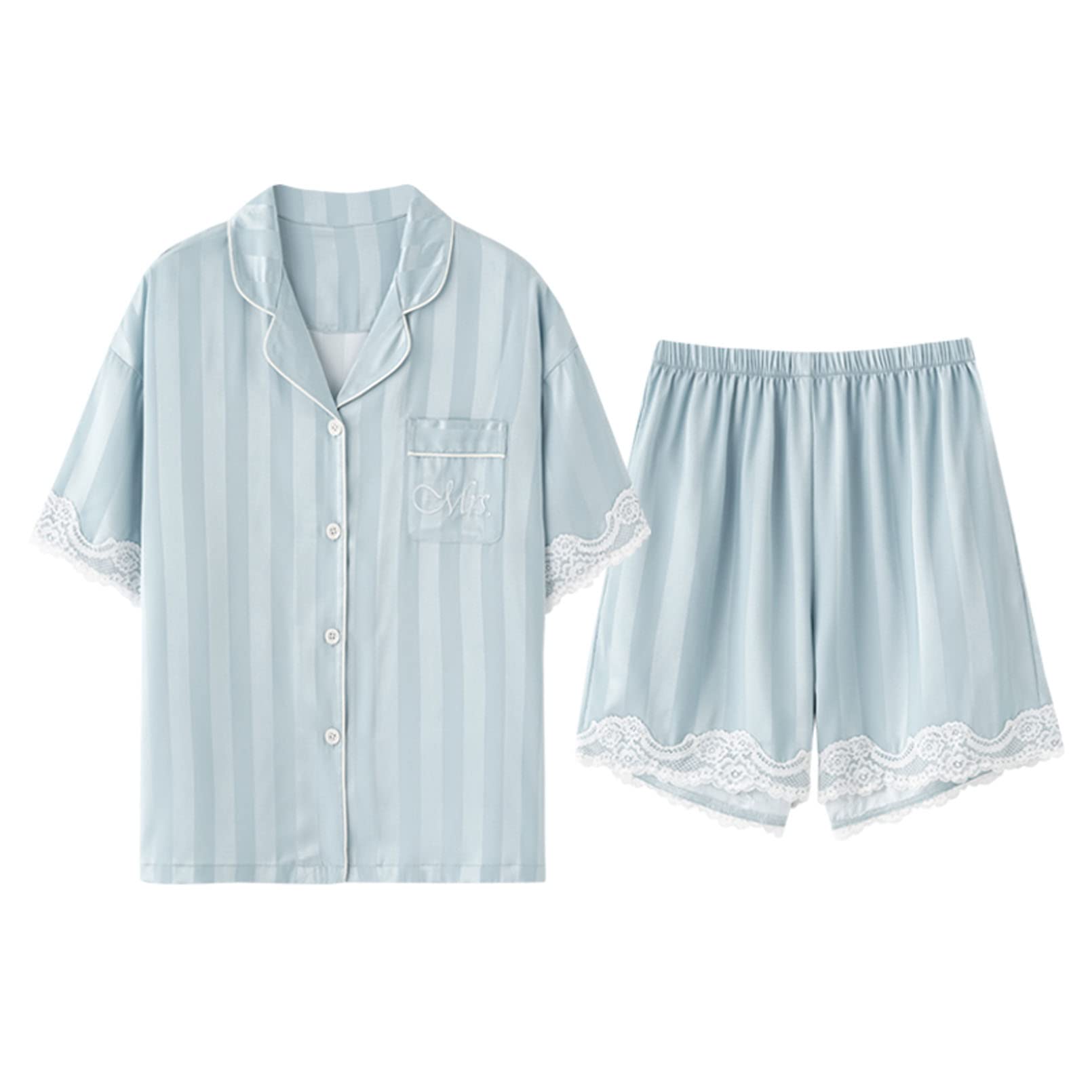 Women's Satin Pajama Set - Soft Summer Loungewear with Cool Touch, Shorts & T-Shirt Sleepwear for Comfortable Nights (Blue) | Perfect for Relaxing at Home, Vacation Getaways & Cozy Sleep