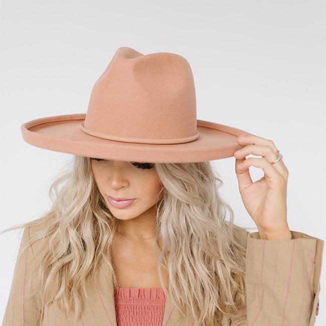 Cara Loren Pencil Brim Fedora Hat - Dusty Pink Women's Fashion Hat for Summer, Beach & Outdoor Activities