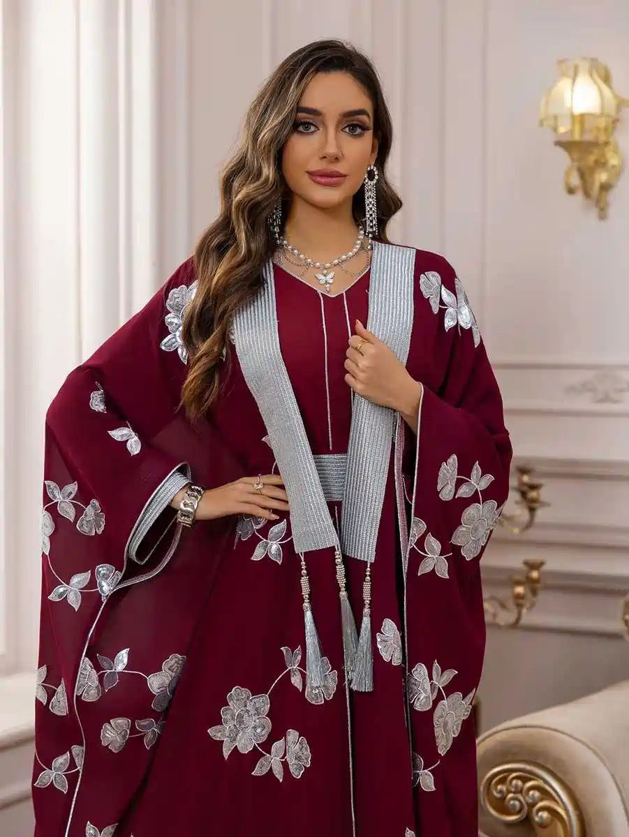 2-Piece Embroidered Caftan Dress Set for Women - Boho Chic Loose Flowy Maxi Kaftan Outfit #25462 | Perfect for Beach Cover-Up, Resort Wear, and Summer Vacations
