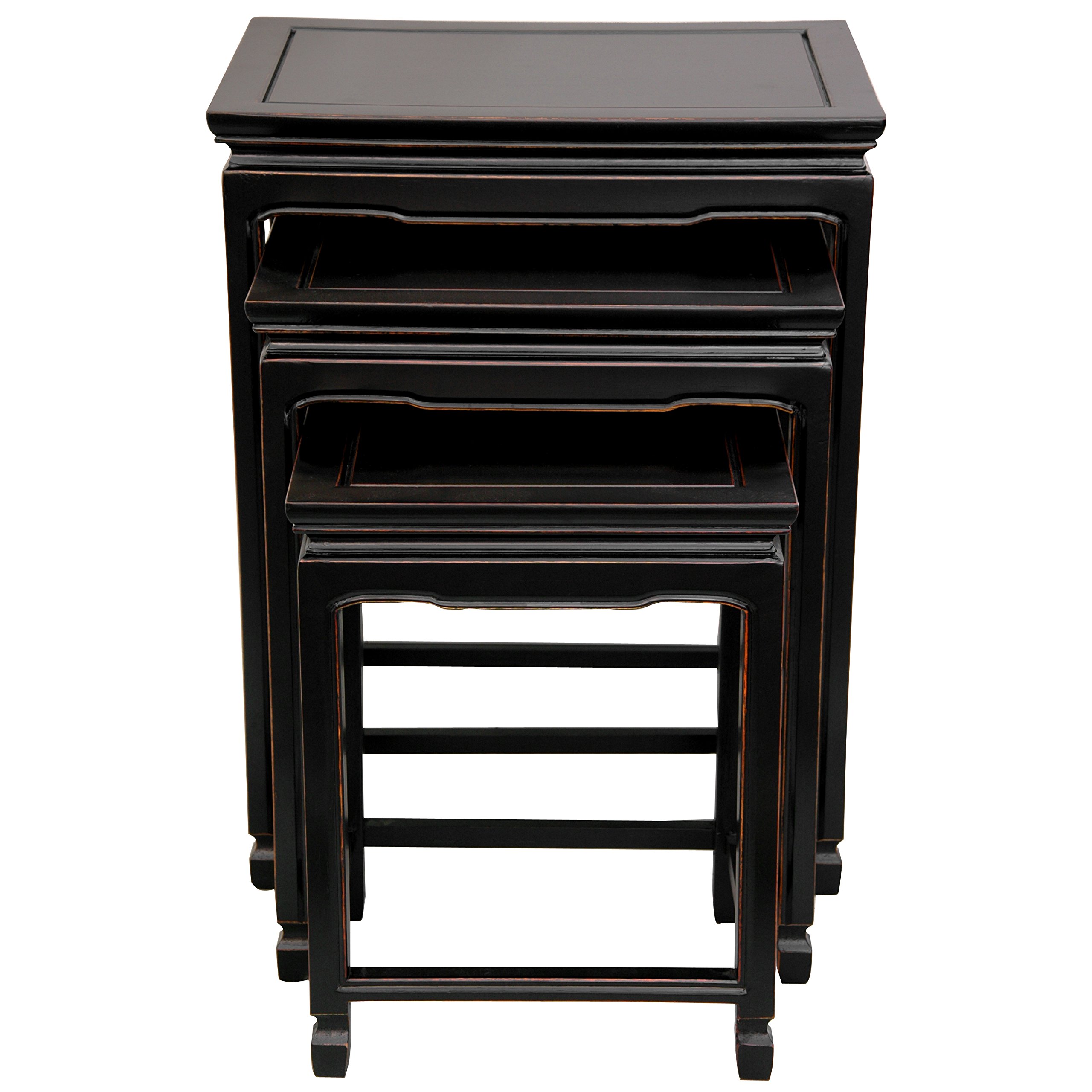 Antique Black Rosewood Nesting Table Set with Red Lantern Design - Perfect for Living Room, Dining Room, and Home Decor