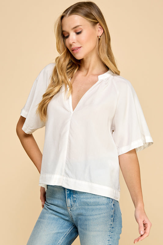 Split Neck Short Sleeve Popover Blouse for Women - Casual Summer Tops for Work & Weekend Outfits