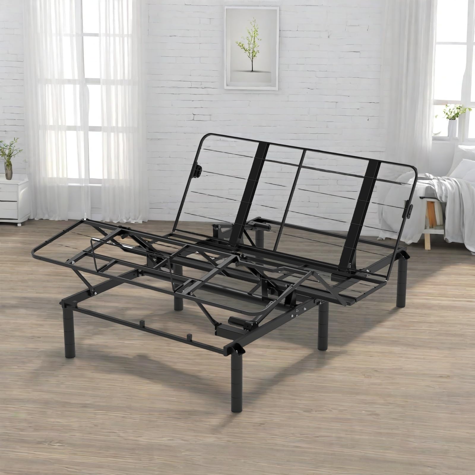 Queen Size Adjustable Bed Frame with Dual USB Ports & Quiet Motor - Electric Adjustable Base with Memory Remote, Black - Perfect for Home, Office, or Guest Room Comfort