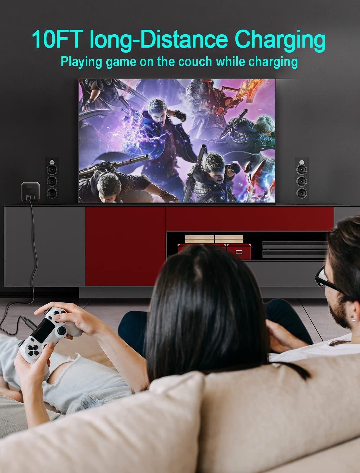 2 Pack 10FT Fast Charging Cable for PS5/Xbox/Switch - Gaming Controller Charger Cord for Playstation Portal, Xbox Series X/S, Nintendo Switch Pro/Lite - Perfect for Long Gaming Sessions
