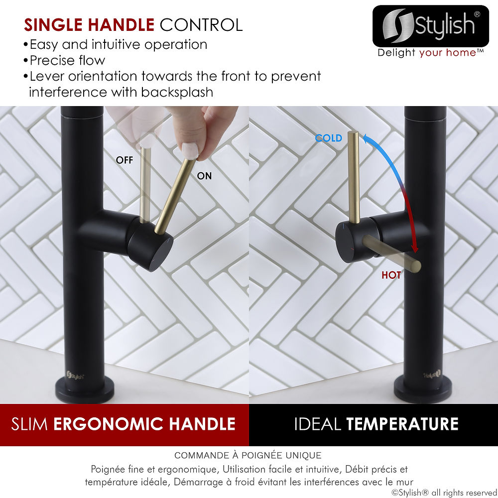Stylish Single Handle 1.8 GPM Pull Down Kitchen Faucet with Matte Black/Gold Finish - Model K 141NG | Perfect for Modern Farmhouse & Contemporary Kitchen Renovations