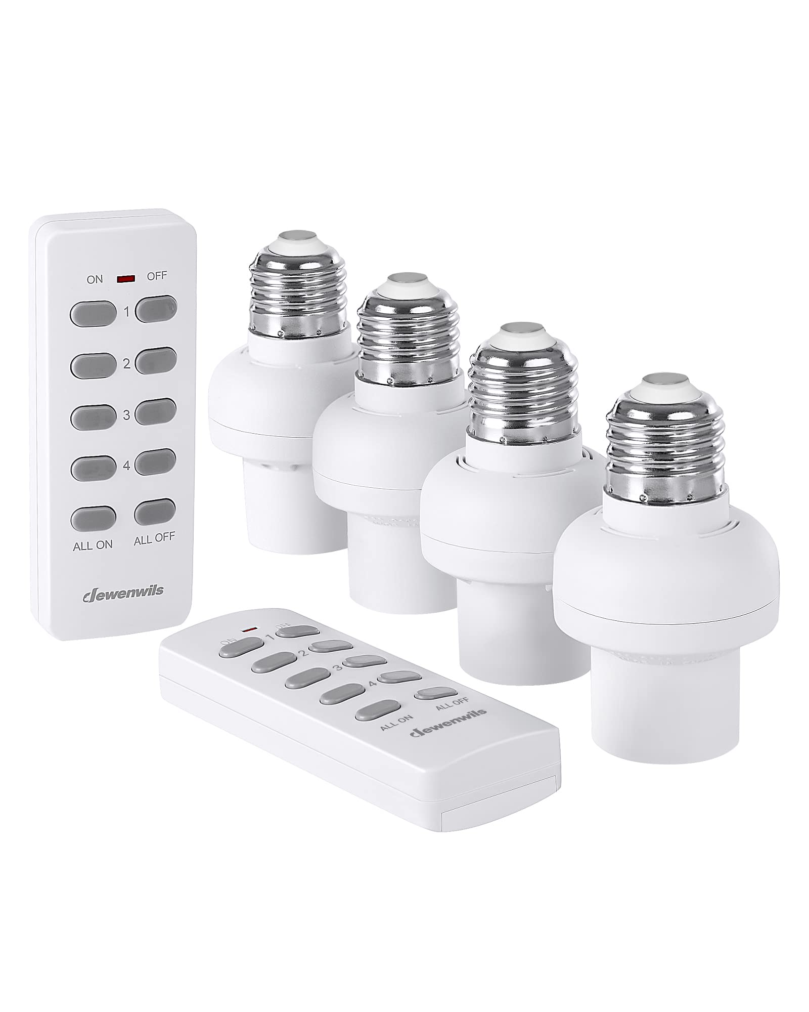 DEWENWILS Wireless Remote Control Light Bulb Socket Kit - E26/E27 Base for Pull Chain Fixtures, No Wiring Required, ETL Certified (2 Remotes + 4 Sockets) - Perfect for Bedroom, Living Room & Outdoor Lighting