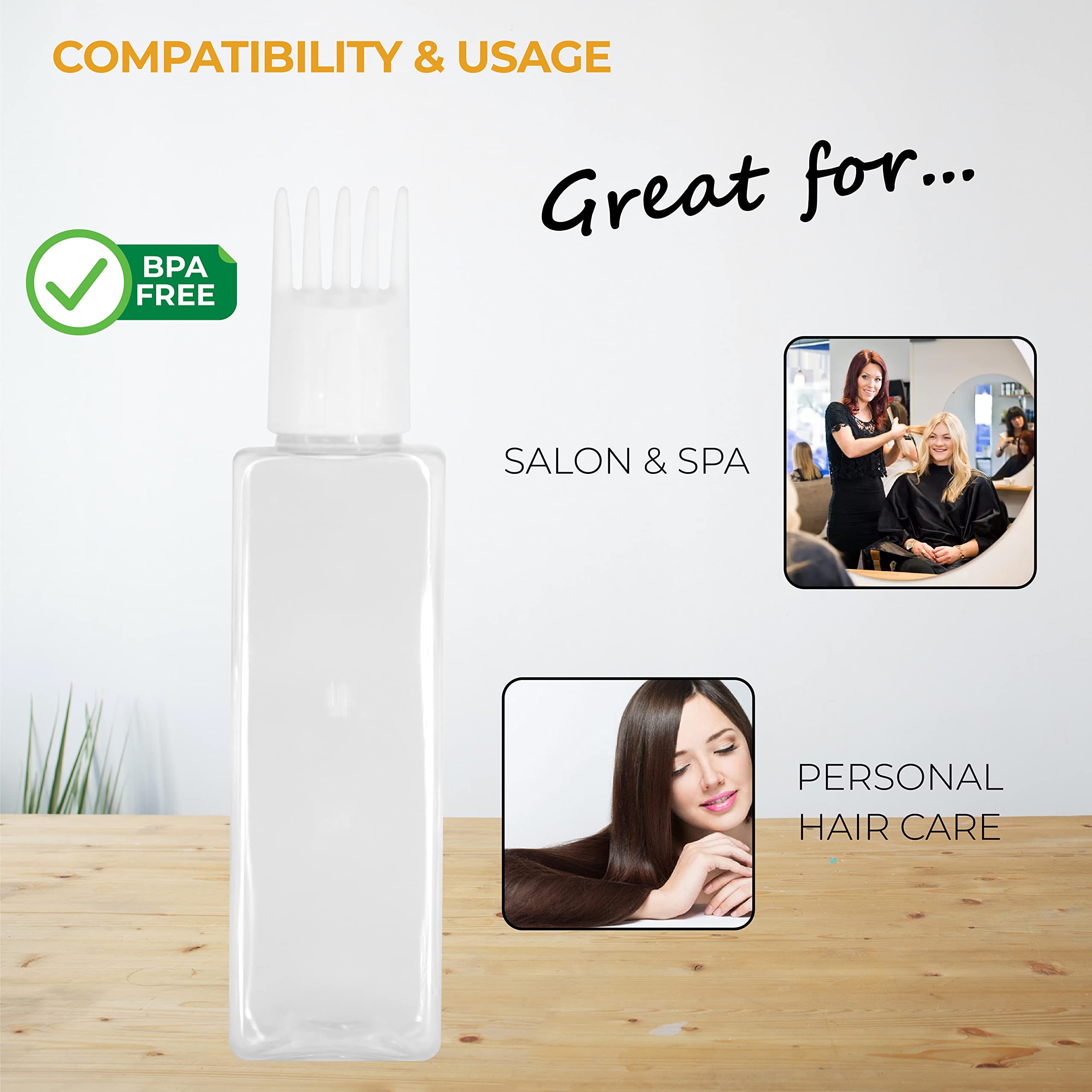 Refillable Empty Hair Root Comb Applicator Bottle 100ml - Pack of 3 | White Rectangular Container for Hair Oil, Shampoo & Medicine Application | Perfect for Salon, Home Hair Care & Travel Use