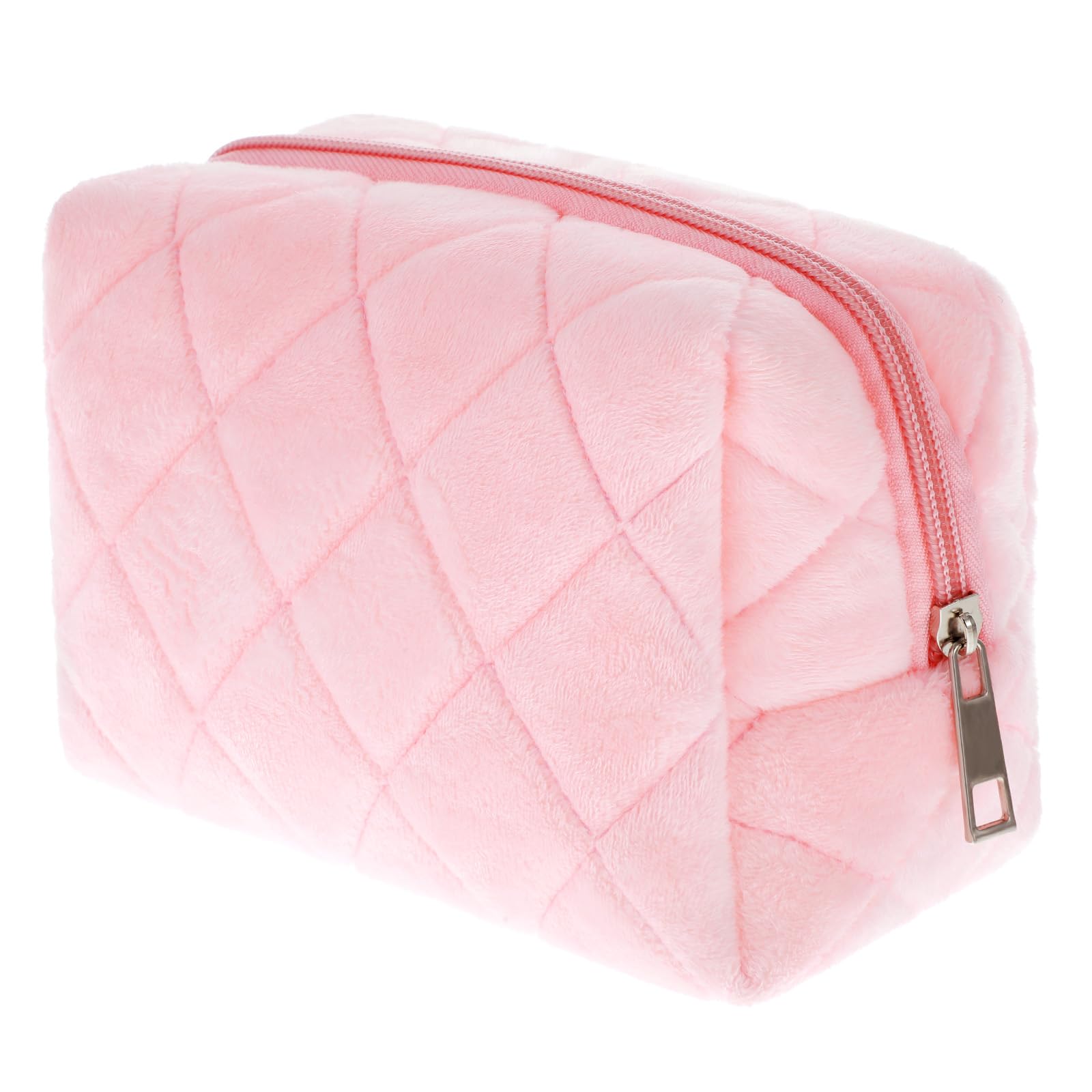 Pink Y2K Checkered Cosmetic Travel Bag for Women - Small Fluffy Makeup Pouch, Cute Trendy Skincare & Toiletry Organizer | Perfect for Travel, Gym, and Daily Makeup Storage