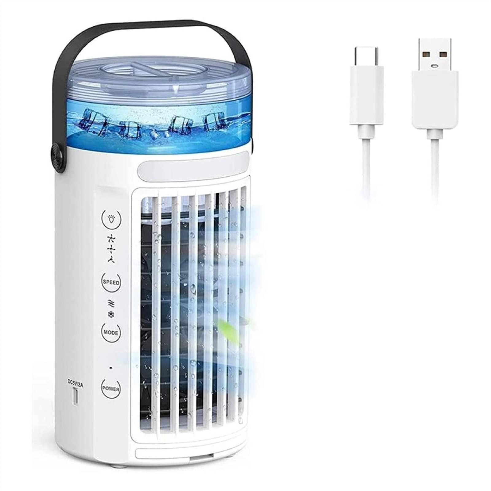 Portable Mini Air Cooler with USB Charging & 7-Color LED Lights - Personal Evaporative AC Fan Humidifier for Home, Office, Camping, Travel and Outdoor Use