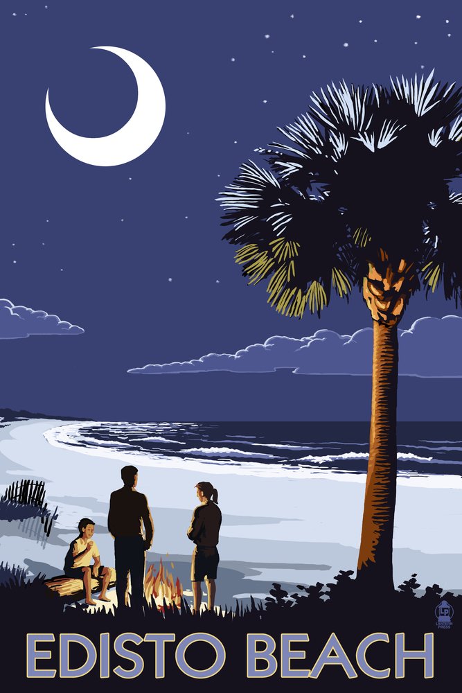 Edisto Beach South Carolina Palmetto Moon 33258 - Signed 24x36 Art Print, Coastal Wall Decor Poster for Living Room, Beach House & Office