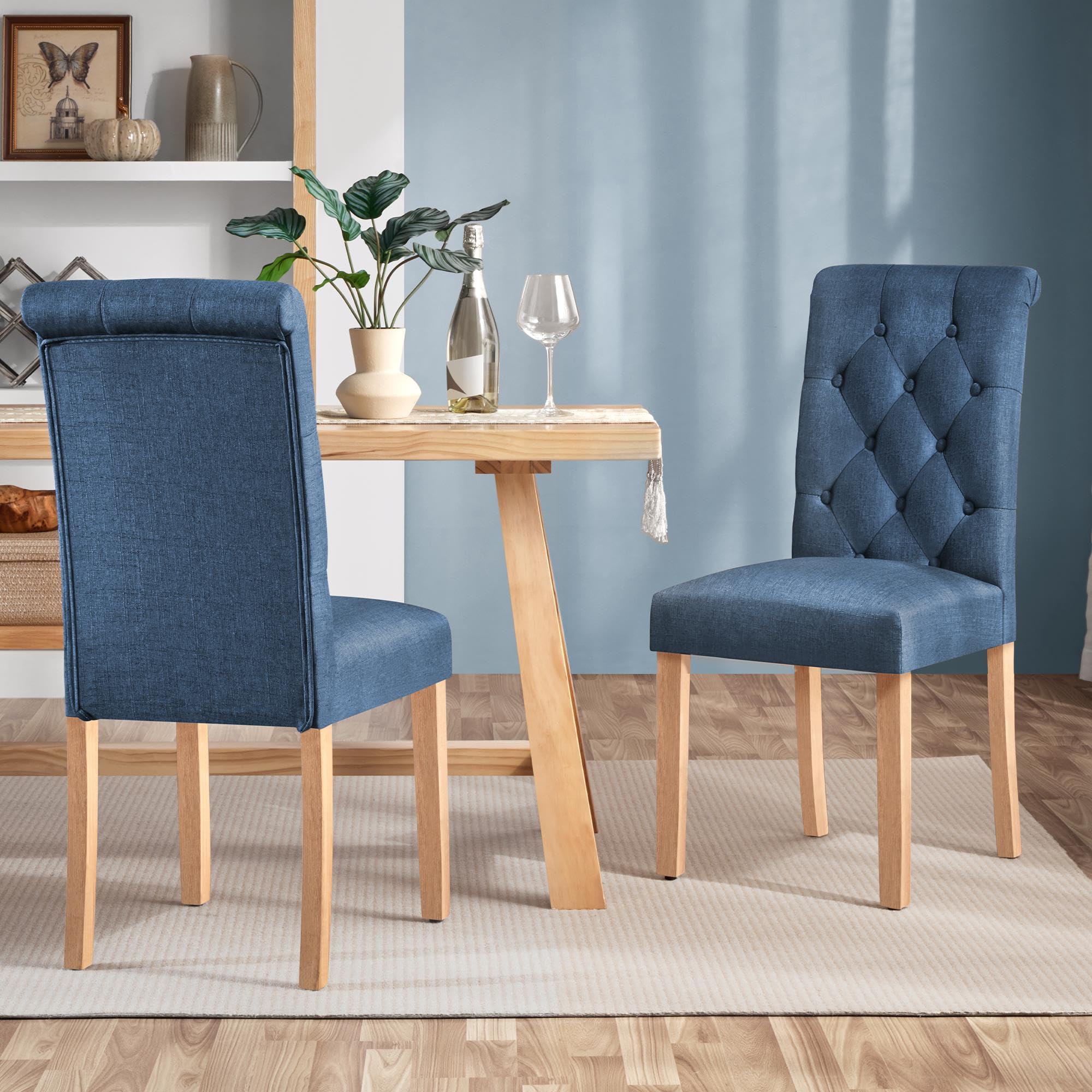 Yaheetech 4-Piece Dining Chair Set - Button Tufted Parsons Kitchen Chairs with Upholstered Fabric & Solid Wood Legs - Comfortable Padded Seat for Dining Room, Kitchen, Restaurant (Blue) | Perfect for Family Meals, Dinner Parties & Casual Dining