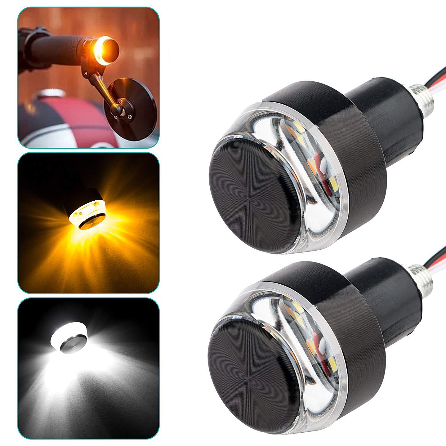 TOPKU Motorcycle LED Turn Signal Light Grip Bar Plug - Strobe Side Marker End Handlebar Accessory (2-Pack) for Enhanced Visibility & Safety in Night Riding