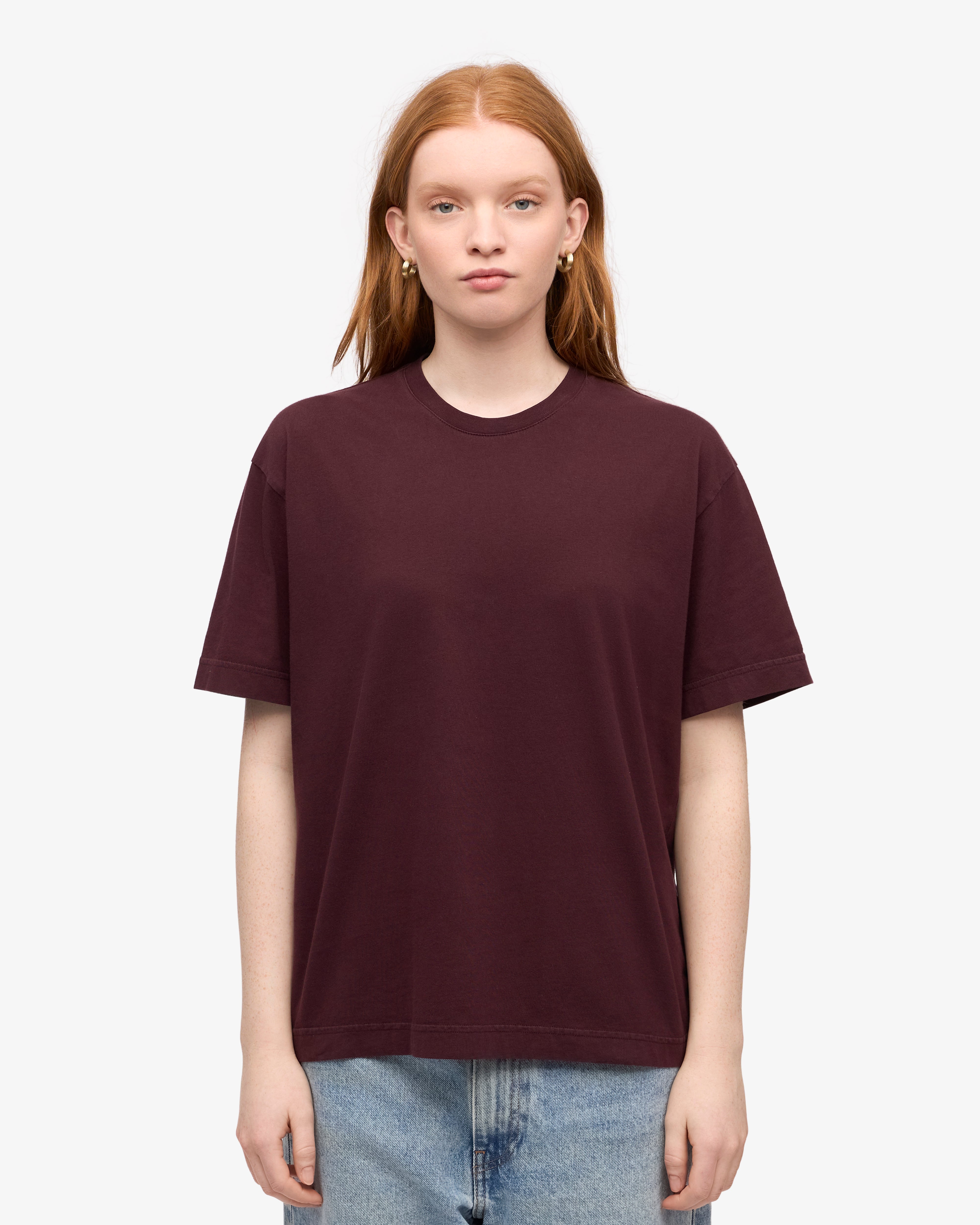 Oversized Organic Cotton T-Shirt for Women - Soft & Comfortable Oxblood Red Tee - Perfect for Casual Wear, Loungewear & Street Style