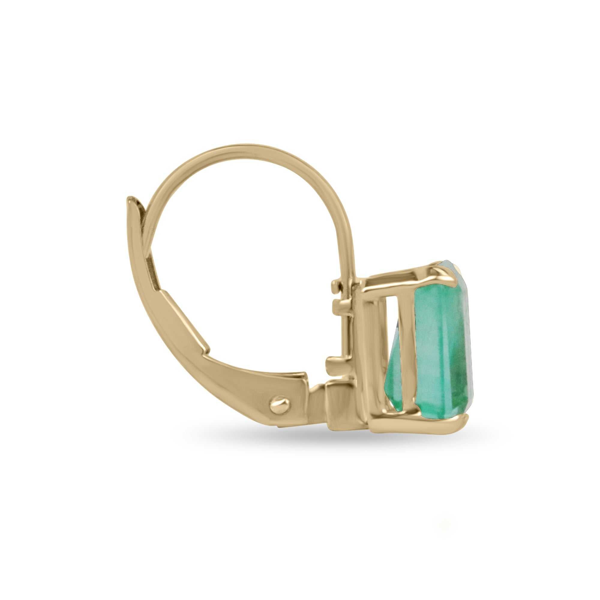 2.41tcw Genuine Colombian Emerald Cut Leverback Earrings in 14K Gold - Elegant Jewelry for Weddings, Parties & Special Occasions