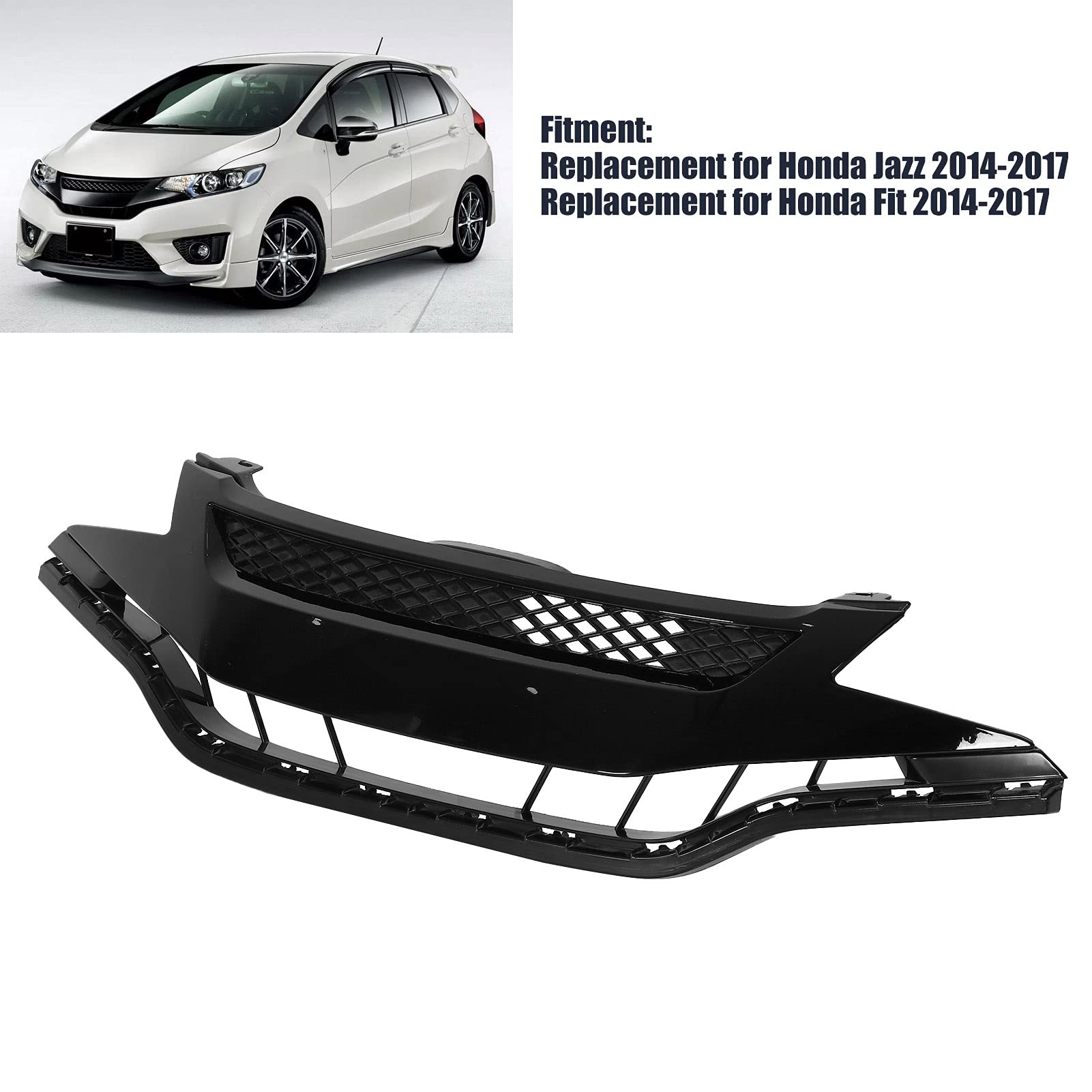 Mugen Style Front Bumper Grille Mesh Replacement for Honda Jazz/Fit 2014-2017 | Durable ABS Plastic Car Styling Upgrade | Perfect for Customization & Performance Enhancement