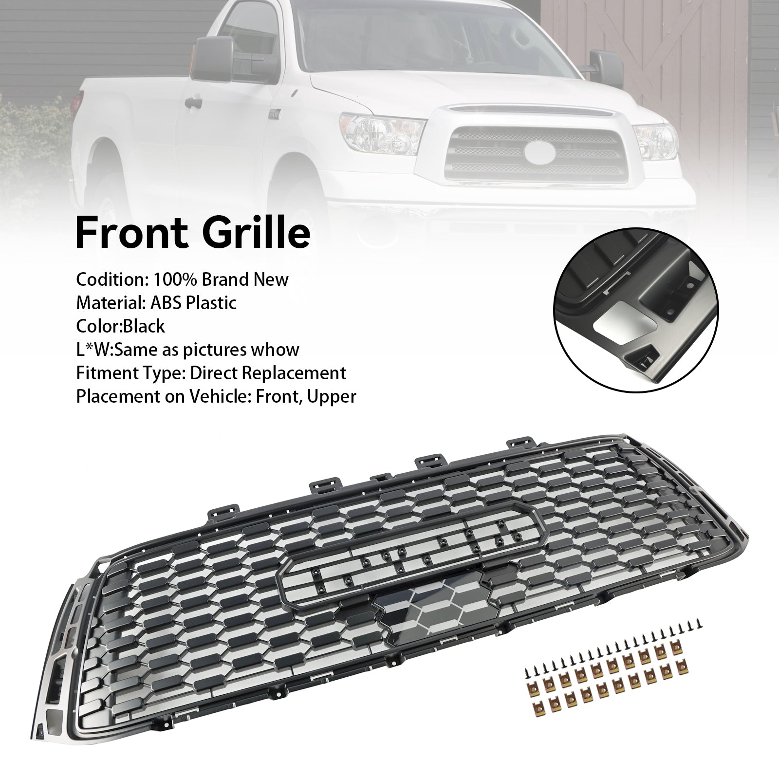 10-13 Toyota Tundra TRD PRO Black Honeycomb Front Bumper Grill Grille Replacement - Durable ABS Plastic Mesh Grille for Off-Road & Street Driving
