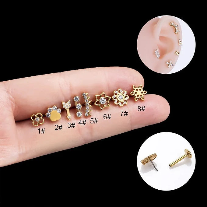 16G Cartilage Titanium Earrings - Snowflake & Arrow Stud Earrings for Women | Hypoallergenic Body Jewelry | Perfect for Piercing, Daily Wear & Gift Giving | HSPJ543