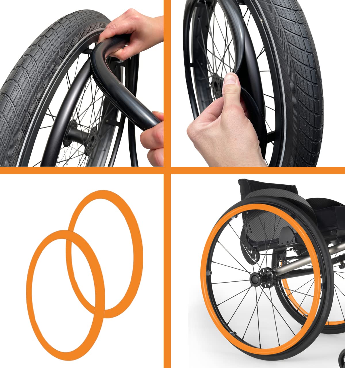 Non-Slip Silicone Wheelchair Push Rim Covers - 24 Inch Hand Grips (1 Pair, Orange) - Durable Rear Wheel Accessories for Enhanced Safety & Comfort - Perfect for Daily Mobility, Outdoor Activities & Rehabilitation