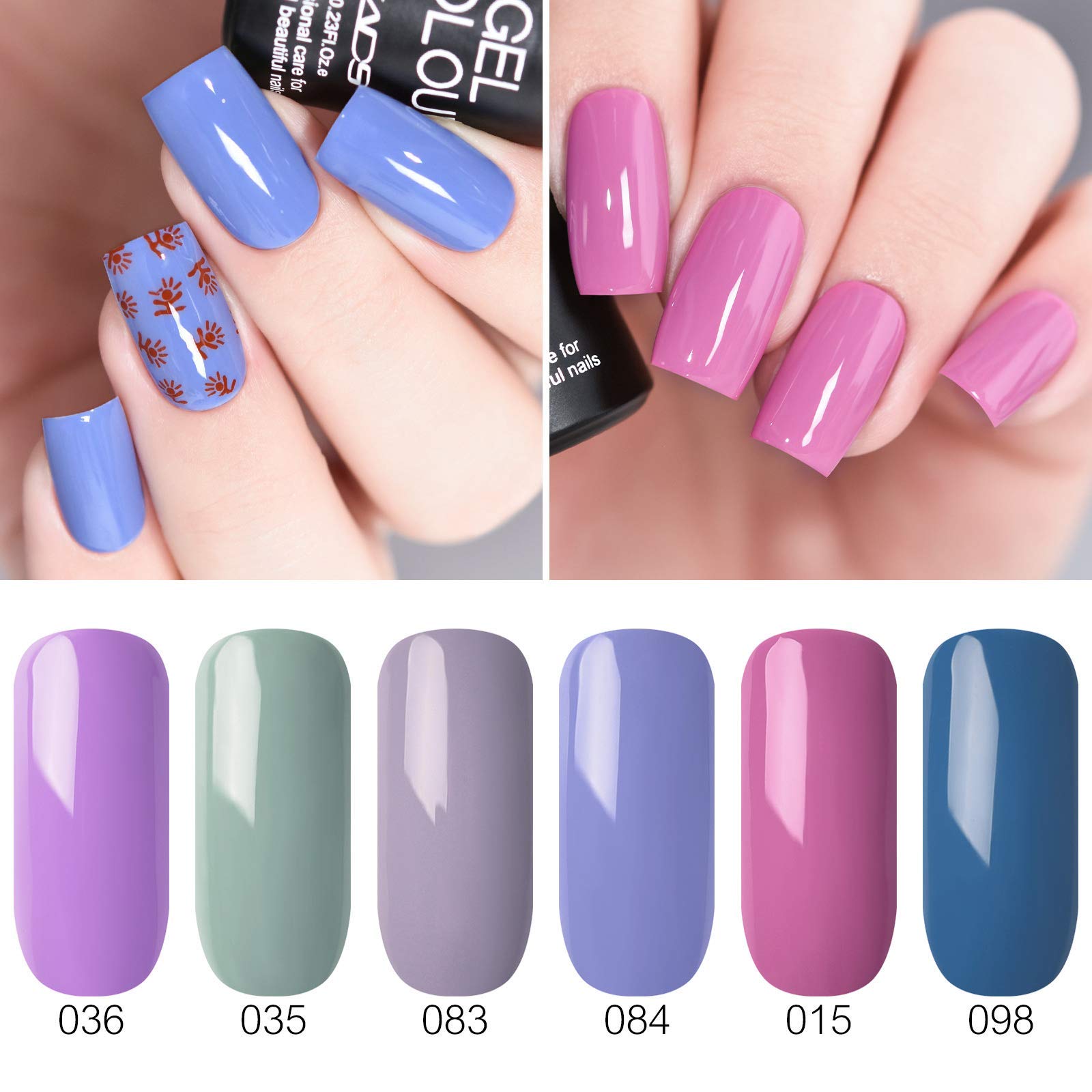 KADS 20 Colors Soak Off UV LED Gel Nail Polish Set - Glitter, Blue, Purple, Nude, Pink, Orange, White & Black - Professional Manicure Kit for Home & Salon Use