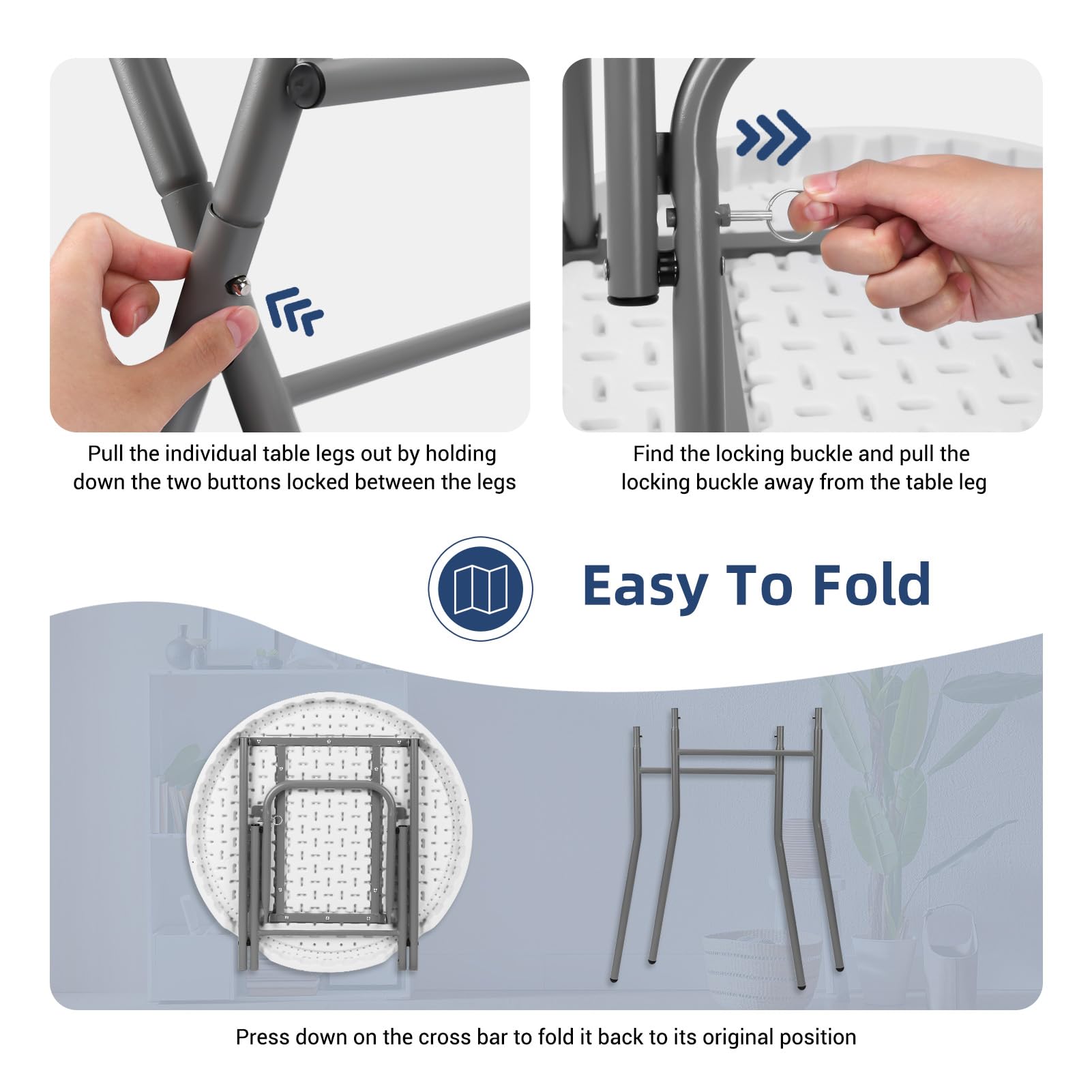 28in White Folding Round High Top Cocktail Table with Removable Legs - 2 Pack | Indoor Outdoor Bistro Bar Height Table for Patio, Backyard, Dining, Wedding & Party Decor | Perfect for Small Space Entertaining, Balcony Seating and Outdoor Gatherings