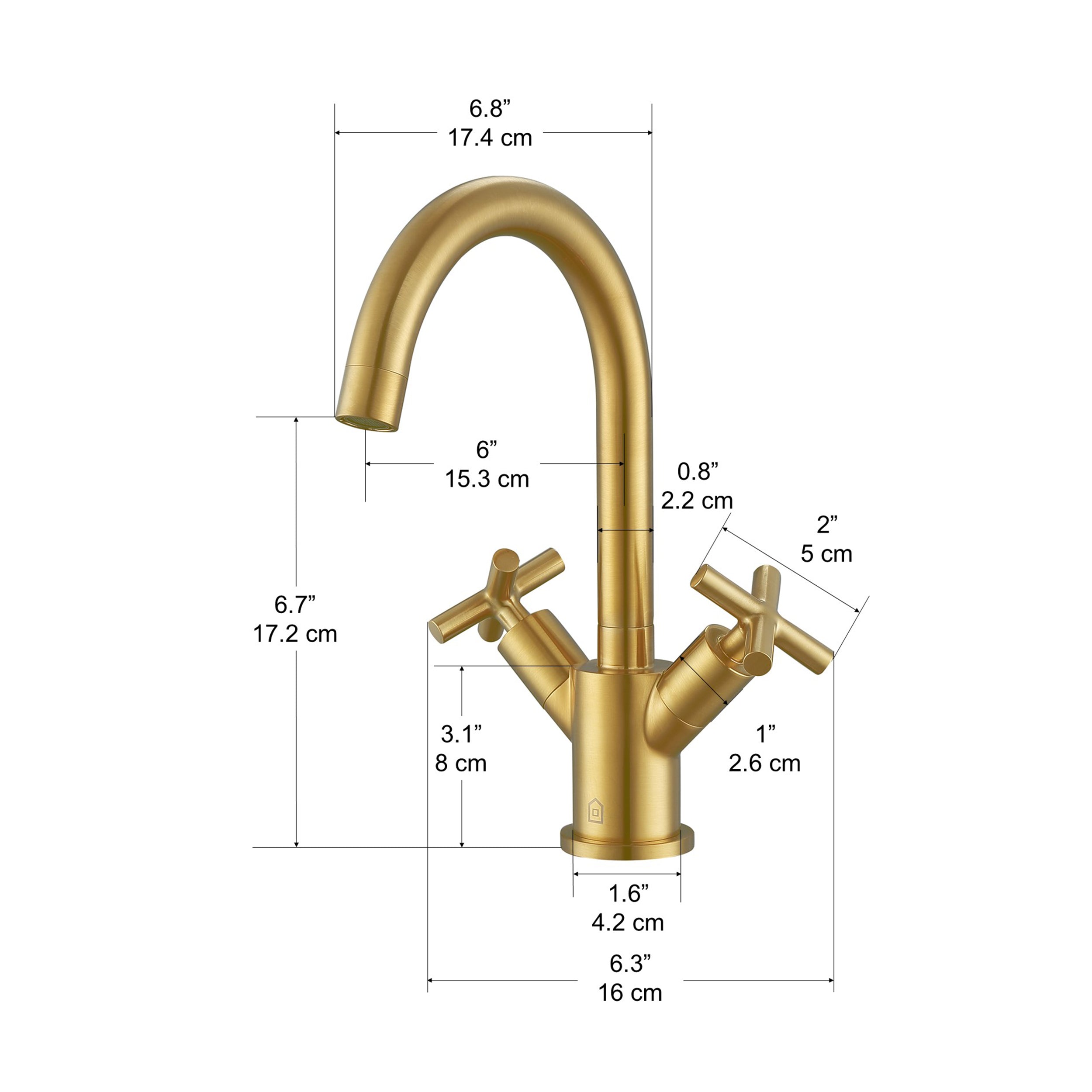 Brushed Titanium Gold Single Hole Cross Handle Bathroom Faucet - Ava Series | Modern Bathroom Sink Faucet for Vanity, Powder Room & Guest Bath Installation