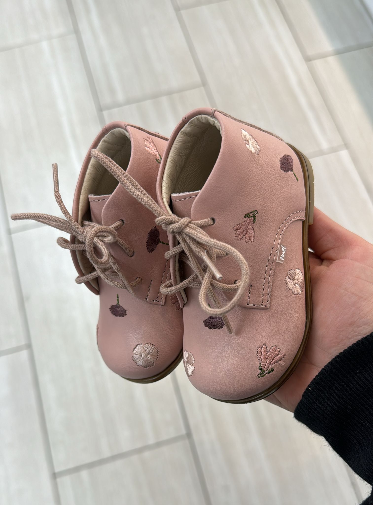 Emel Pink Floral Embroidered Baby Booties - Soft Cotton Newborn Shoes for Girls, Cute First Walkers with Non-Slip Soles - Perfect for Photo Shoots, Baby Showers & Special Occasions