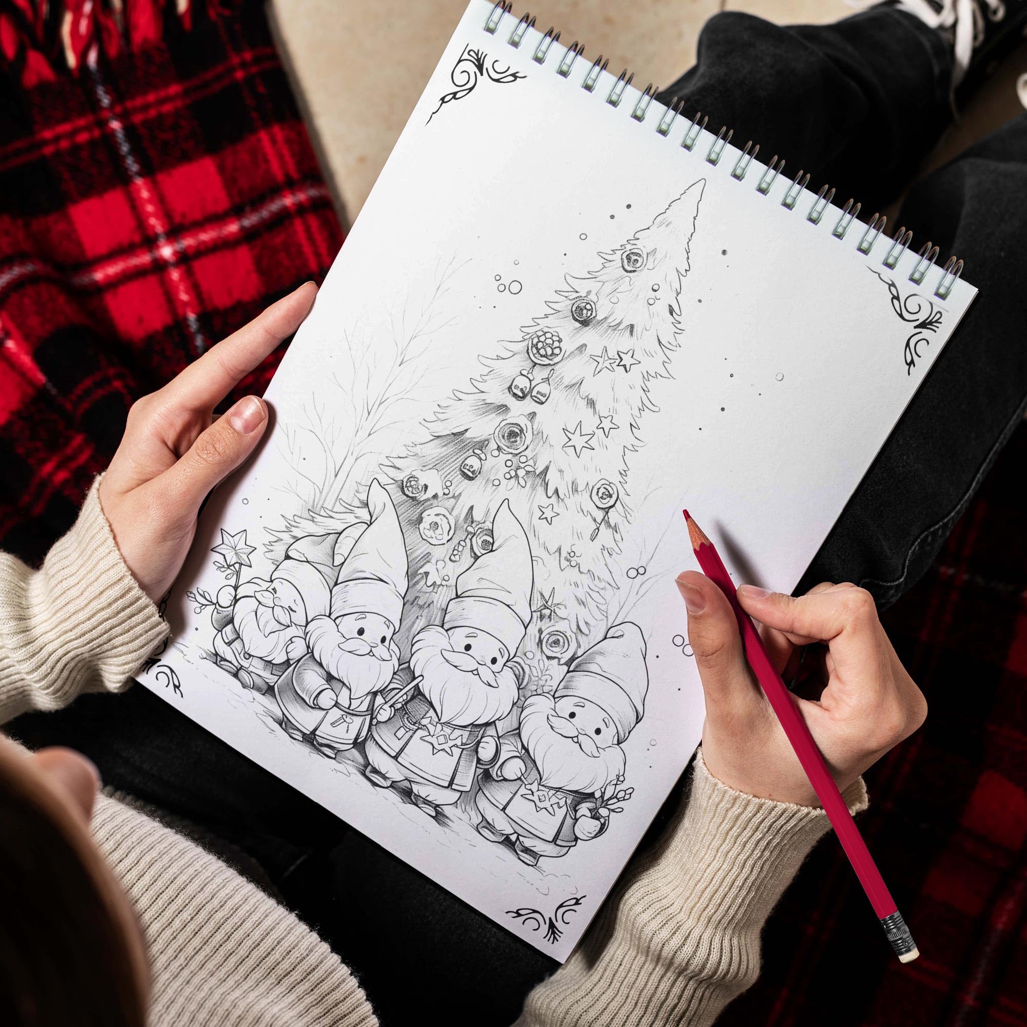Premium Spiral Bound Christmas Gnomes Coloring Book for Adults - 30 Pages of Gorgeous Gnome Village Illustrations for Stress Relief & Relaxation | Perfect Holiday Gift, Art Therapy & Mindfulness Activity