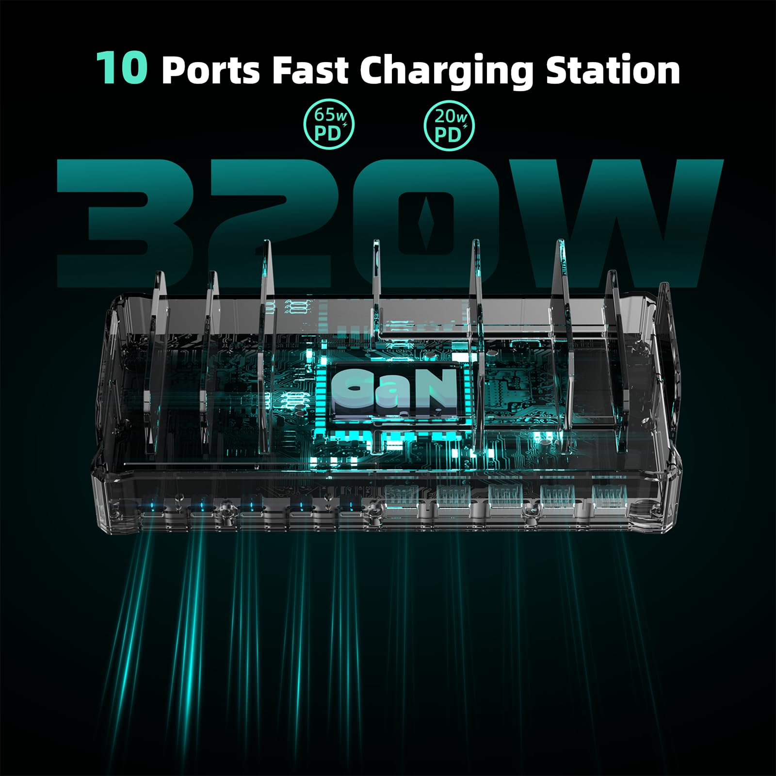 Zobirez 10-Port USB C Fast Charging Station 320W - Multi Device Charger for MacBook, iPhone, Android, iPad, Tablet - Family & Office Charging Dock (White) | Perfect for Home, Office & Travel Use
