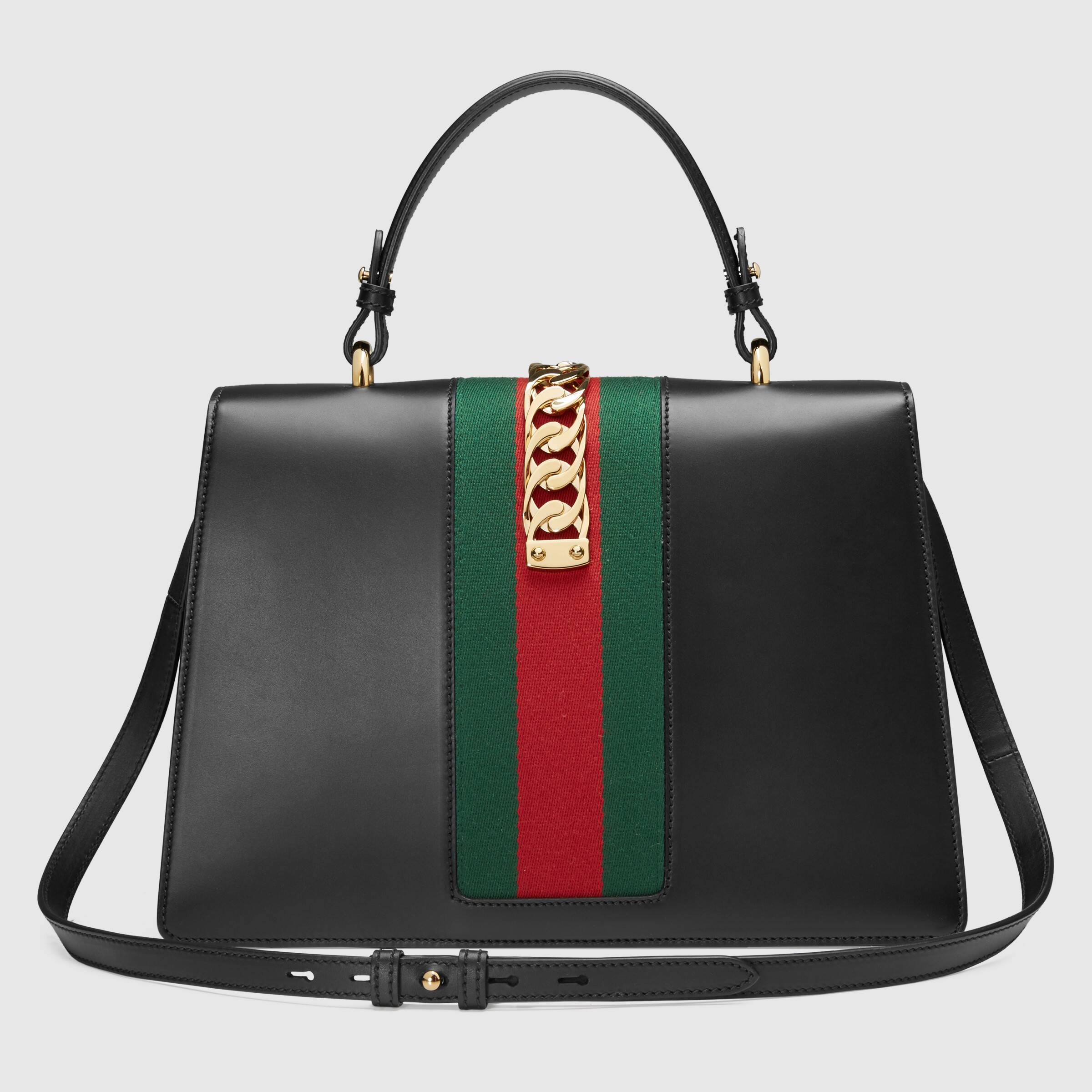 Gucci Sylvie Medium Top Handle Bag - Black Leather Crossbody Shoulder Bag for Women | Luxury Designer Handbag for Work, Travel & Everyday Use