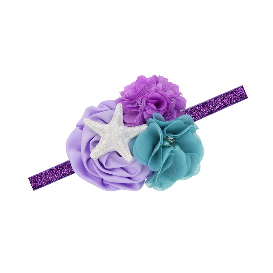 Starfish Mermaid Flower Headbands for Baby Girls - Adjustable Hair Bands with Fish Scale Bow Design (JBC21) - Perfect for Birthday Parties, Photo Shoots & Beach Vacations
