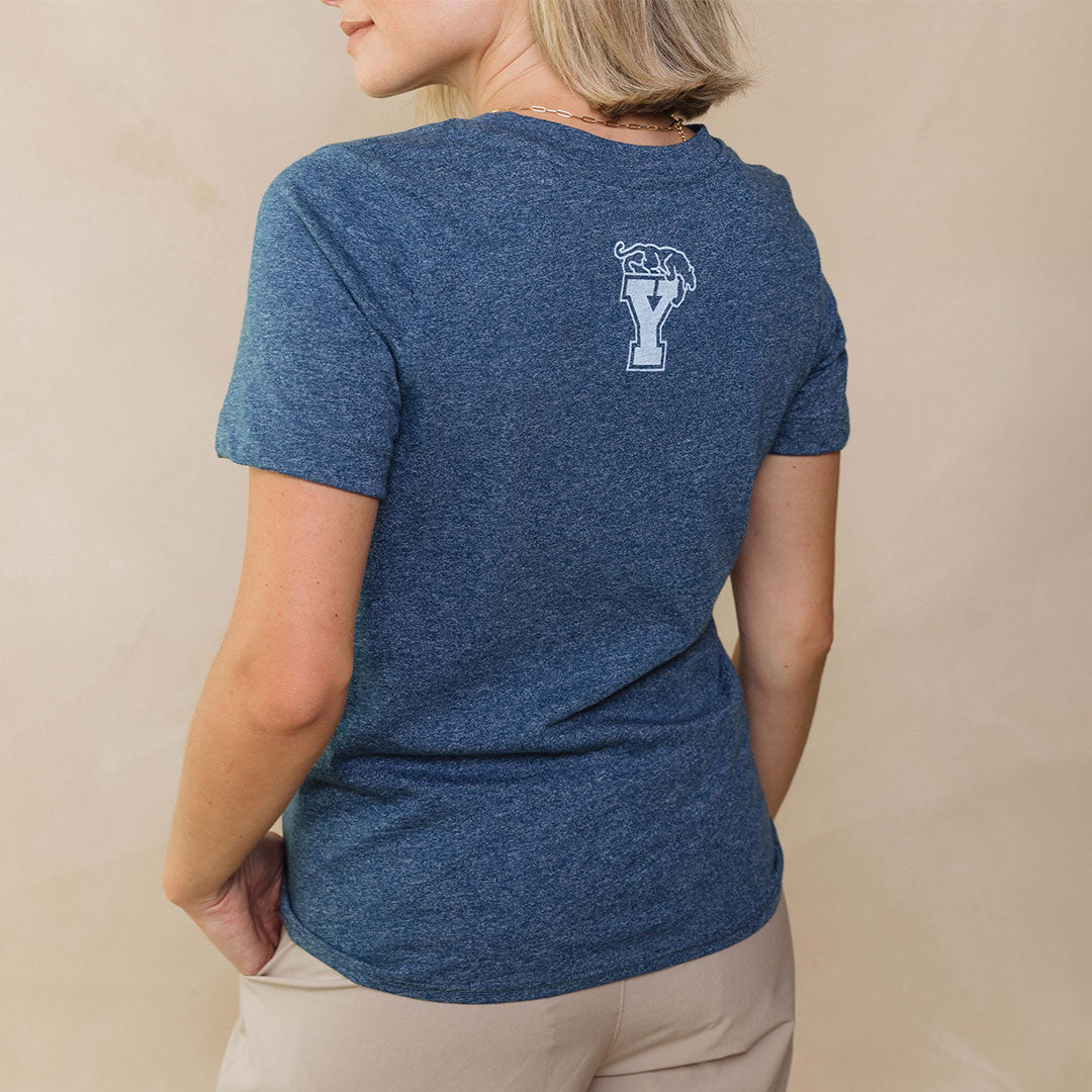 BYU Boyfriend T-Shirt - Navy Blue Tilted Flag Design - Comfortable Casual Wear for College, Game Day & Everyday Outfits