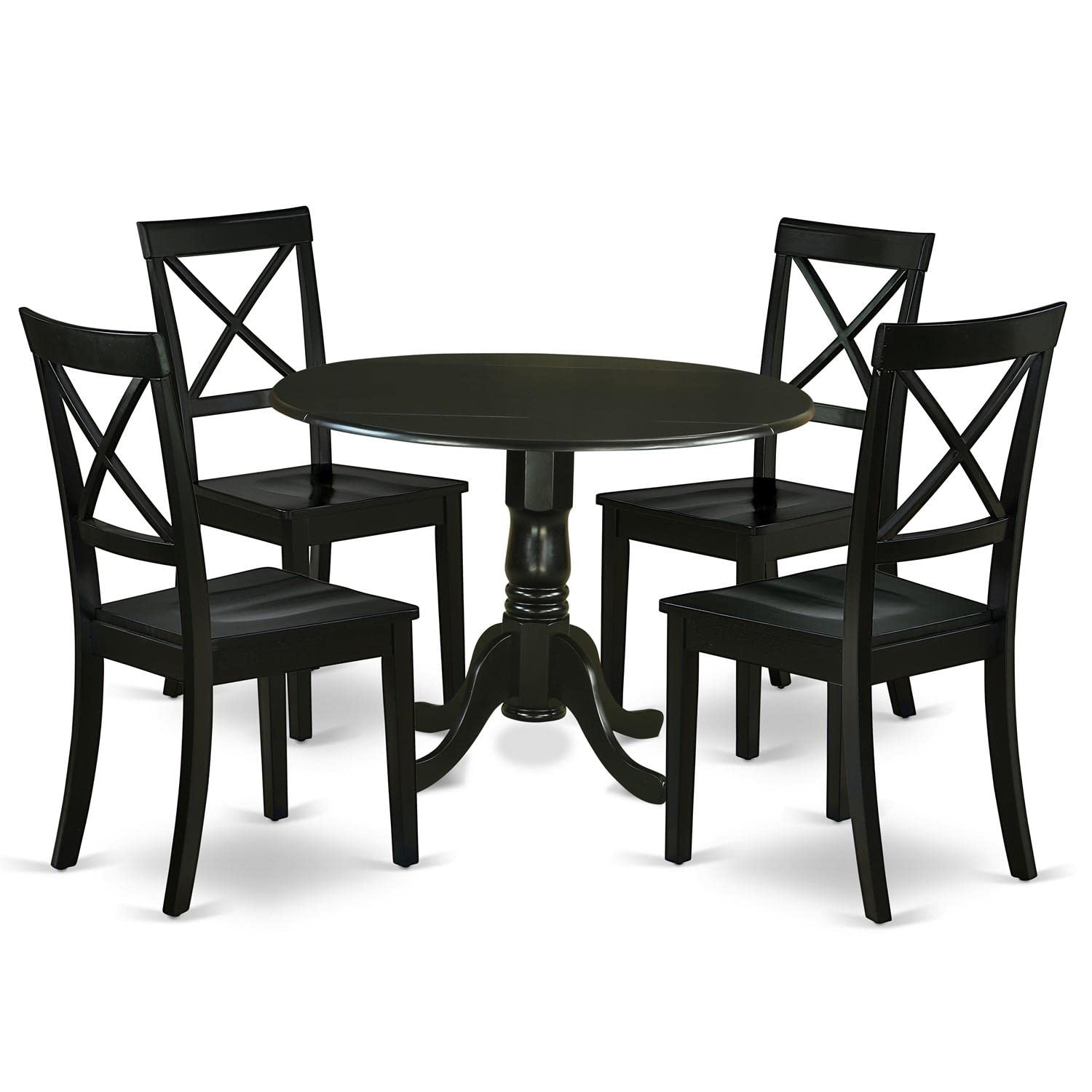 East West Furniture DLBO5-BLK-W 5-Piece Round Dining Table Set with Drop Leaf & 4 Chairs, 42x42 Inch, Black - Perfect for Small Kitchens, Breakfast Nooks & Cozy Apartments