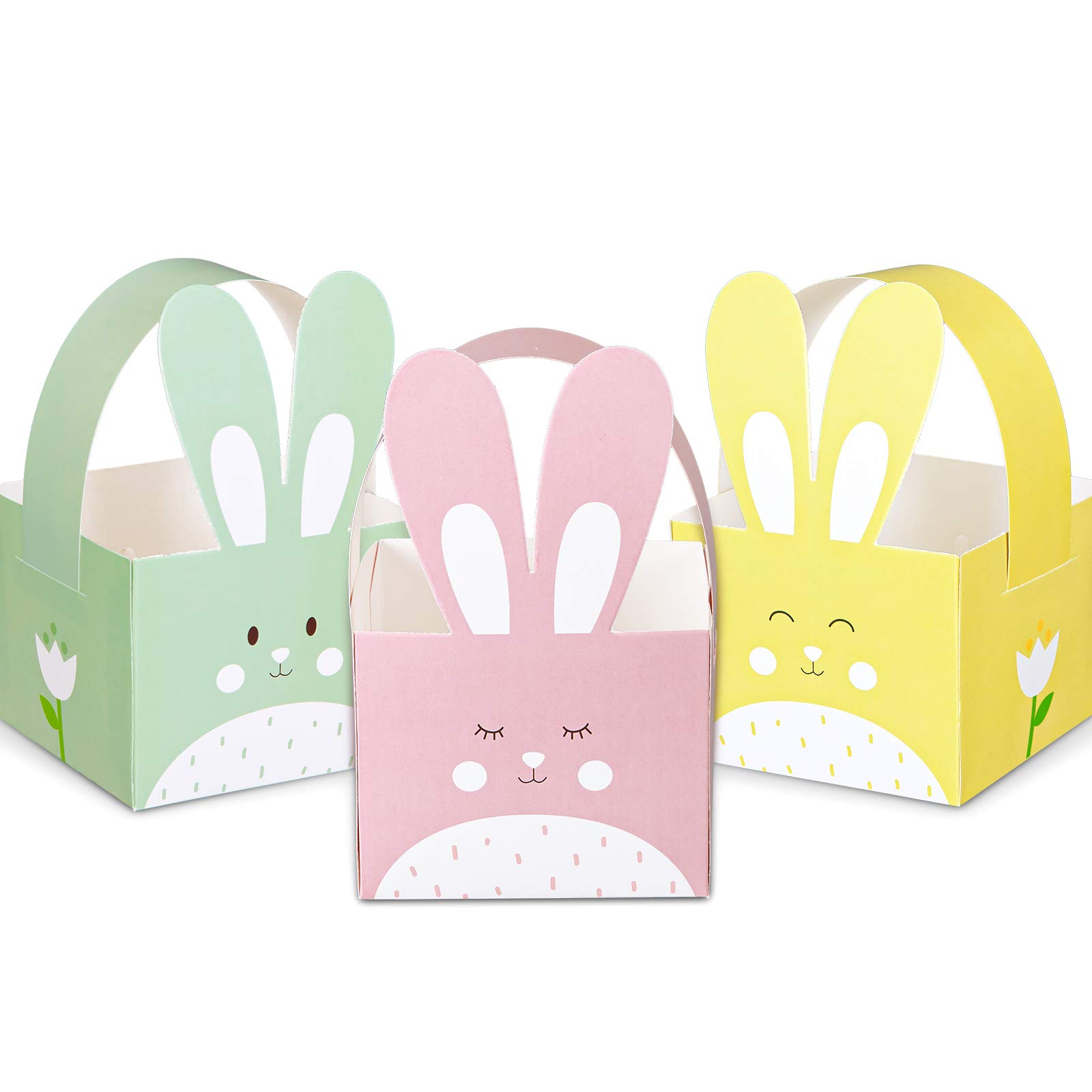 24pcs Easter Treat Boxes with Handles - Cute Bunny Rabbit Shaped Candy Cookie Goodie Box Holders for Easter Gifts, Classroom Party Favors & School Supplies | Perfect for Easter Egg Hunts, Classroom Rewards & Holiday Celebrations