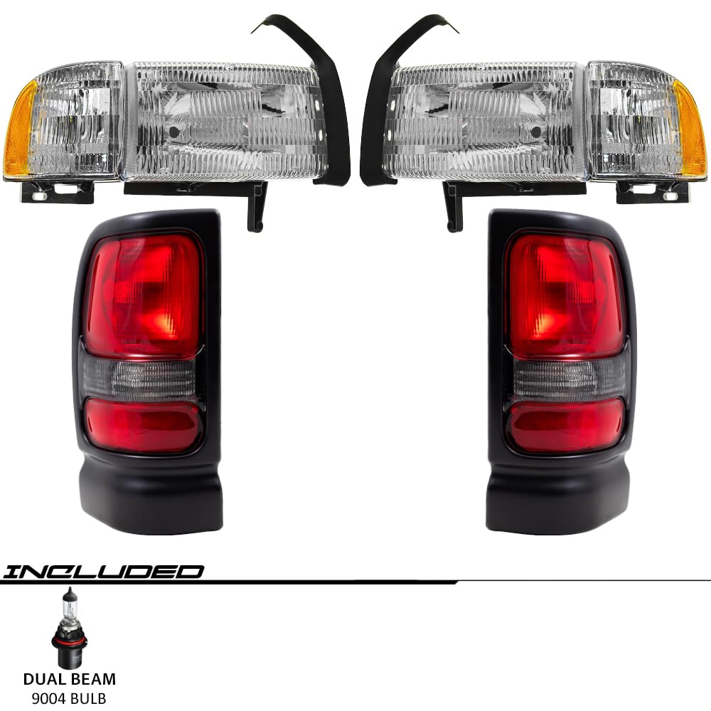 EPIC LIGHTING OE Style Replacement Headlights, Tail Lights & Corner Signal Lights 6-Piece Combo for 1994-2002 Dodge Ram 1500 & 2002 Ram 2500/3500 Trucks - Upgrade Your Truck's Lighting for Night Driving & Enhanced Visibility