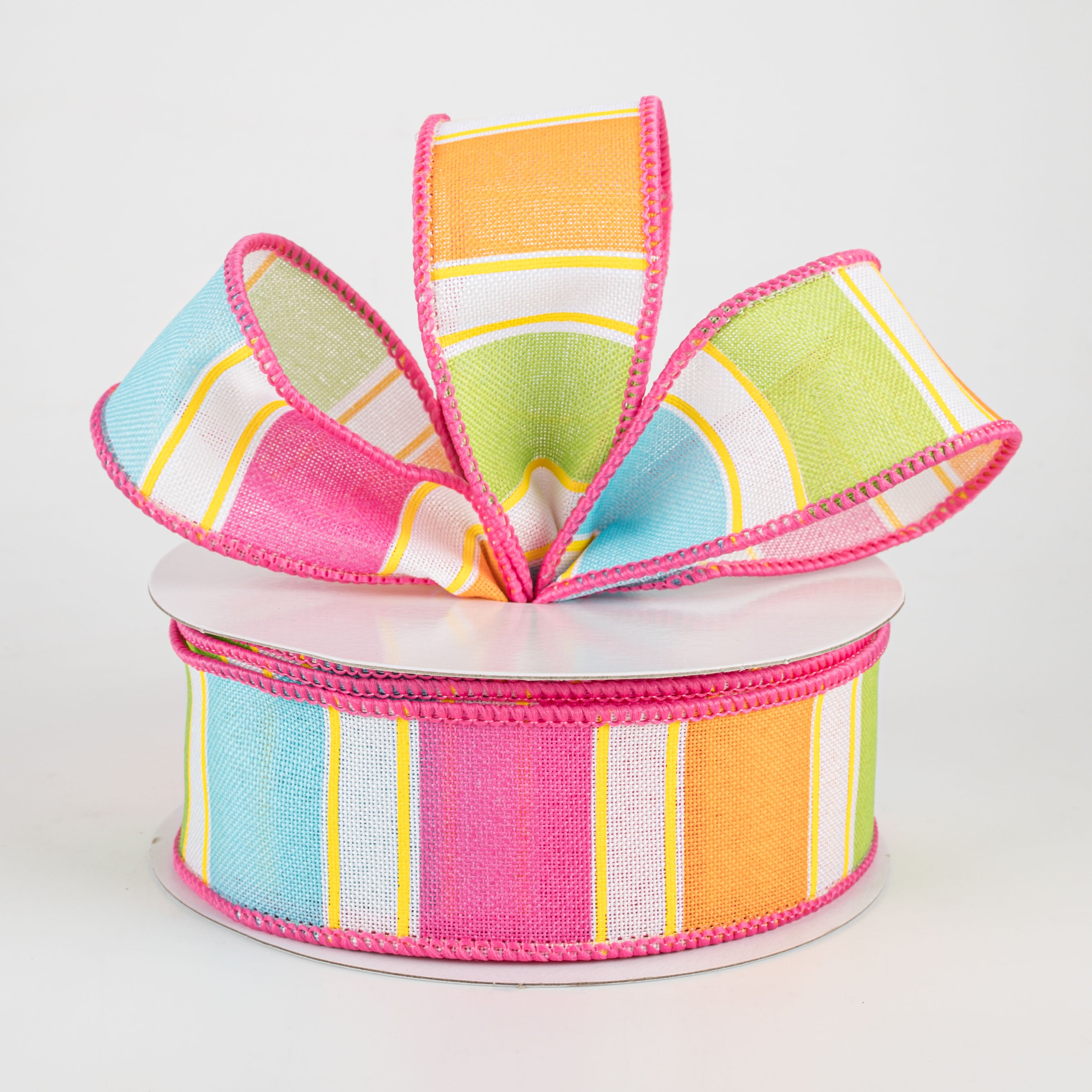 1.5 Inch Bold Stripes Ribbon - 10 Yards Bulk Roll for Gift Wrapping, Crafts & DIY Projects (White, Pink, Orange, Green, Yellow) | Party Decorations, Scrapbooking & Hair Bows