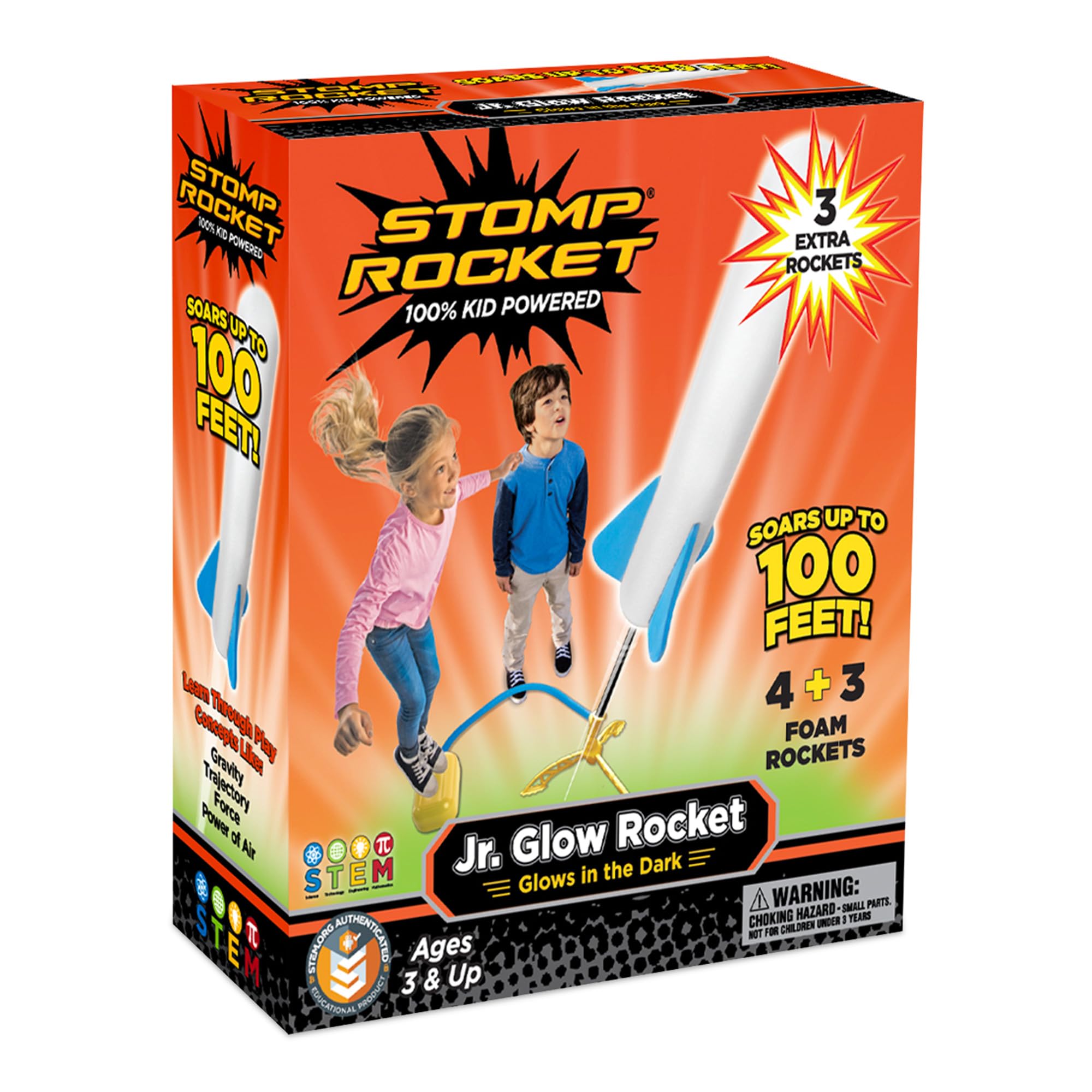 Stomp Rocket Jr Glow in The Dark Rocket Launcher Toy Set for Kids - 7 Foam Rockets, Adjustable Stand, Outdoor & Backyard Fun - Perfect Gift for Boys & Girls (Great for Birthday Parties, Park Play & Family Outdoor Activities)