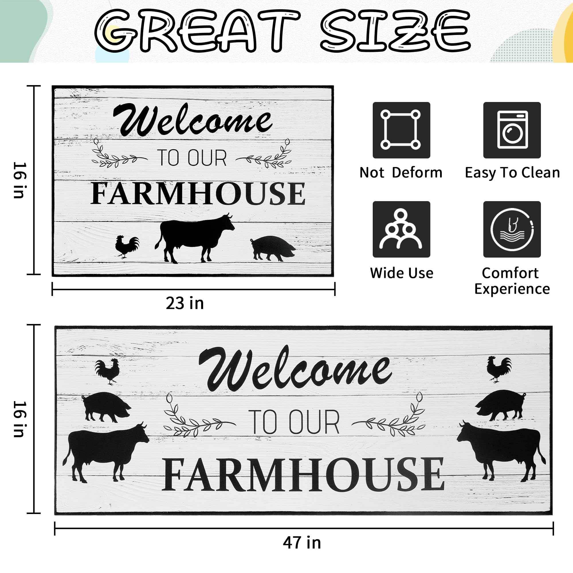 2 Pcs Washable Non-Slip Kitchen Rugs Set - Cushioned Farmhouse Mats for Floor, Sink, Bathroom, Home Decor - Perfect for Kitchen Runner & Standing Comfort