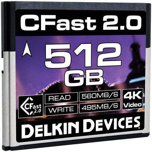 Delkin Devices 512GB CFast 2.0 Memory Card - High-Speed Professional Photography & 4K Video Recording Storage for DSLR Cameras and Cinema Cameras