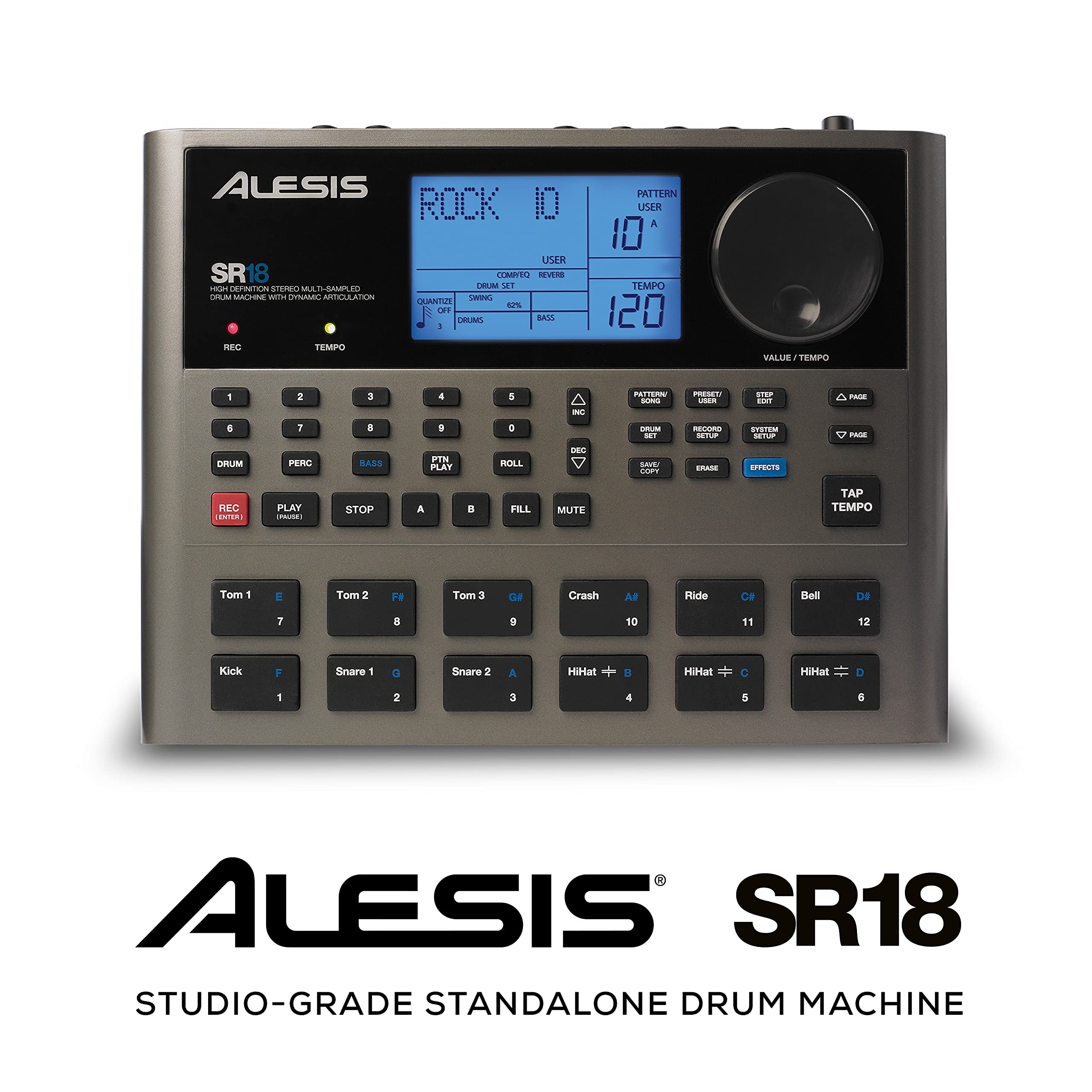 Alesis SR-18 Professional Drum Machine - Standalone Drum Machine with 500+ Sounds, Built-In Effects & USB Connectivity for Music Production & Live Performance | Perfect for Home Studios, Beat Making & Electronic Music Production