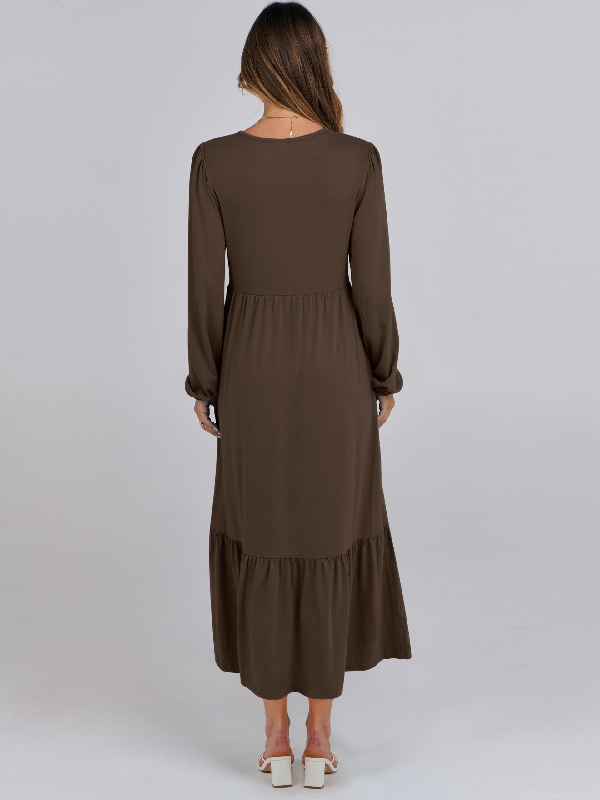 ANRABESS Women's Casual Long Sleeve Midi Dress - 2025 Spring Crewneck A-Line Tiered Flowy Loose Dress with Pockets | Trendy Everyday Wear for Work, Date & Vacation