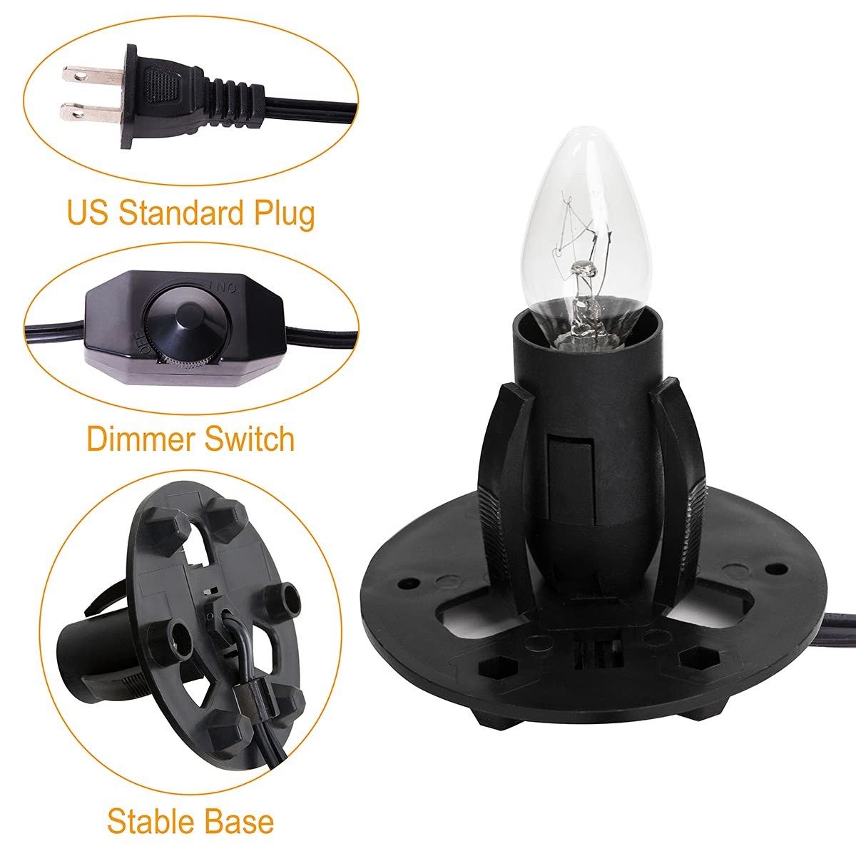 Easy Install Himalayan Salt Lamp Cord Replacement with Dimmer Switch - 1 Pack & 6 Pack E12 Halogen Bulbs for Relaxation, Meditation & Home Decor