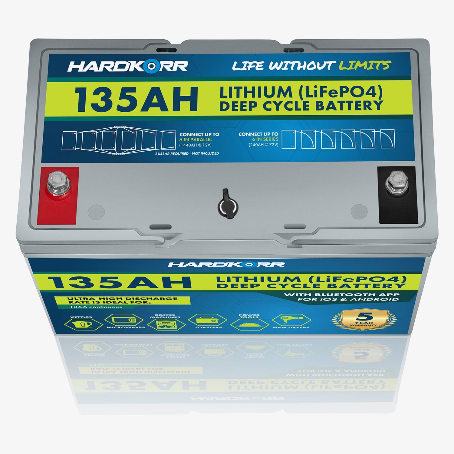135Ah LiFePO4 Deep Cycle Battery with Bluetooth - 12V Lithium Iron Phosphate Battery for RV, Marine, Solar & Off-Grid Power Systems - Perfect for Camping, Boating & Emergency Backup