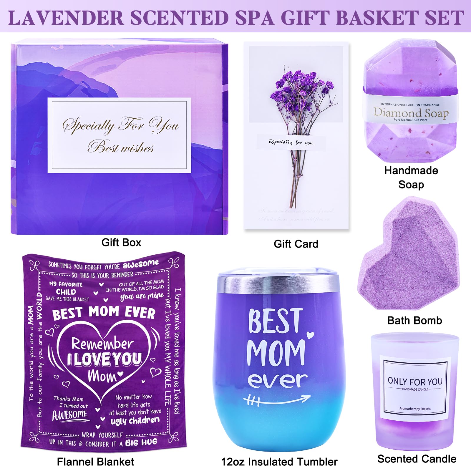 Luxury Spa Gift Set for Mom - Purple Flannel Blanket, Birthday & Mother's Day Gifts from Daughter or Son - Perfect for Relaxation, Christmas & Special Occasions