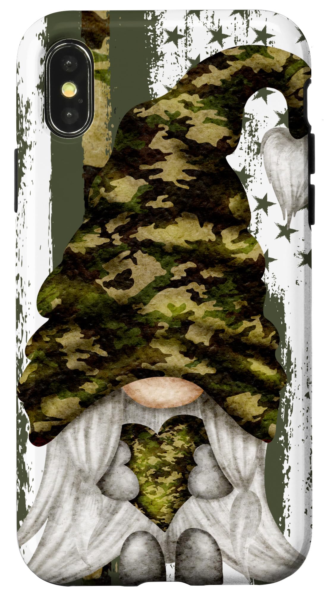 iPhone X/XS Camouflage Gnome Flag Phone Case - Patriotic Military Design for American Veterans | Perfect for Outdoor Adventures & Veteran Appreciation Events