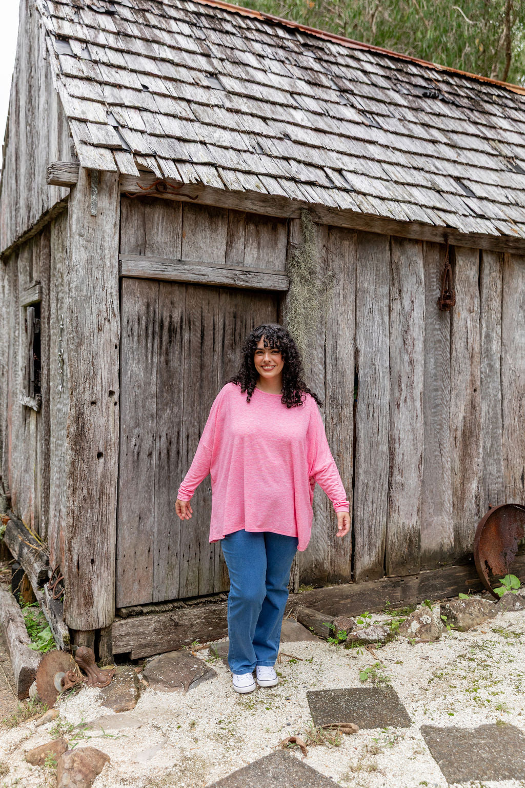 Women's Harlow Knit Top in Pink Marl - Soft Casual Sweater for Everyday Wear & Layering