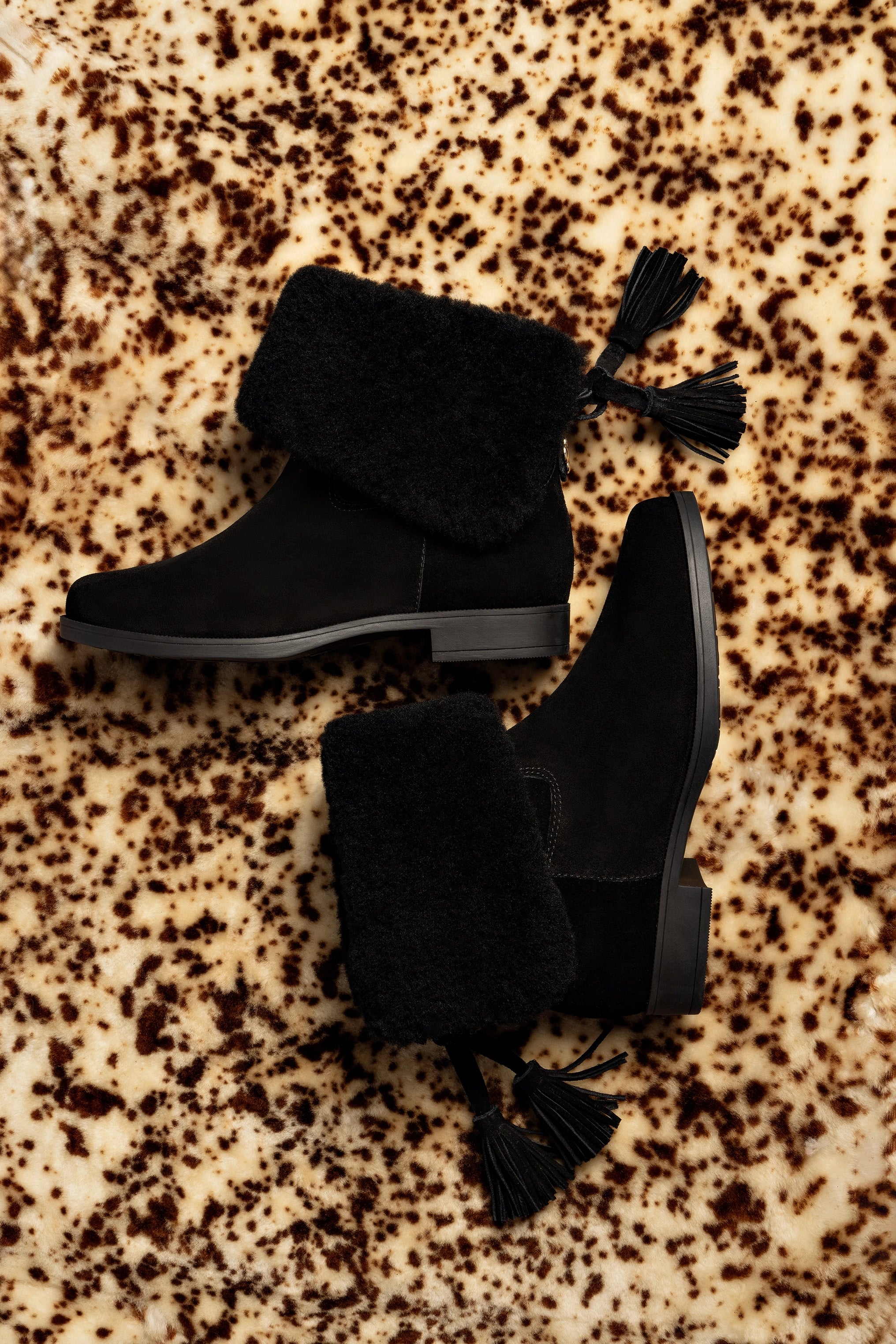 Verbier Bootie in Black Suede & Shearling - Women's Winter Ankle Boots for Casual Outings & Cold Weather Fashion